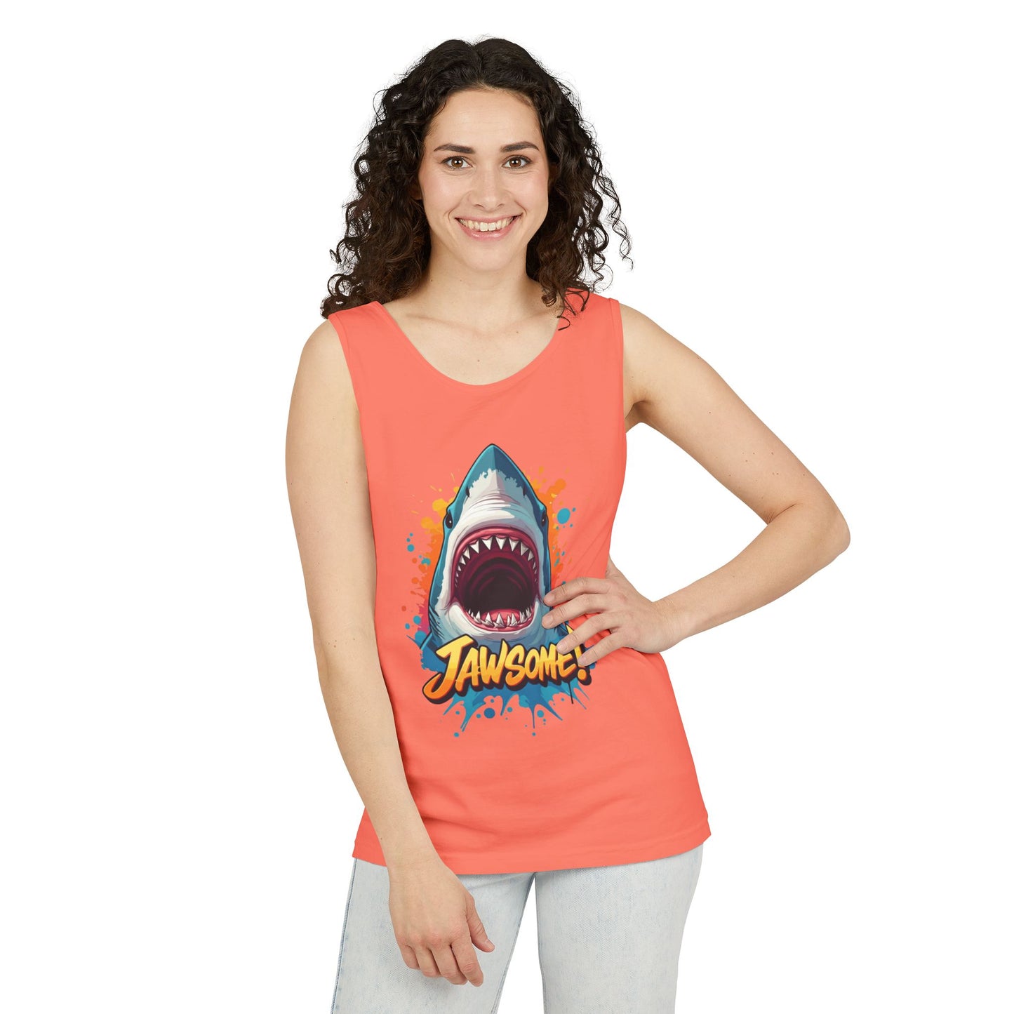 Jawsome Shark Graphic Tank Top | Funny Retro 90s-Style Shark Tee for Men and Women | Bold Ocean Print, Humor Gift, Summer Trending