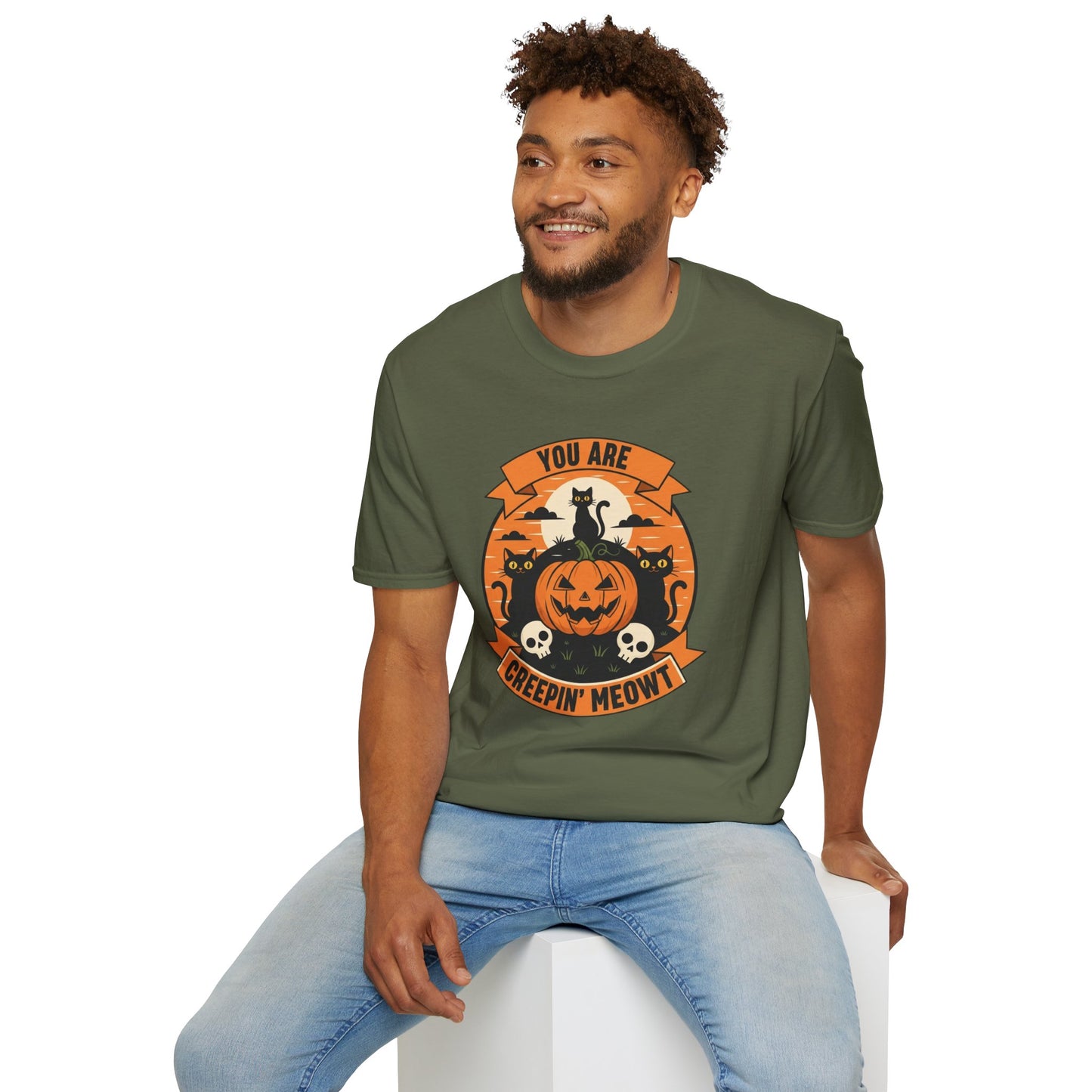 You Are Creepin' Meowt Halloween Cat T-Shirt | Funny Spooky Cat Tee | Black Cat Pumpkin Shirt | Cute Halloween Gift for Cat Lovers