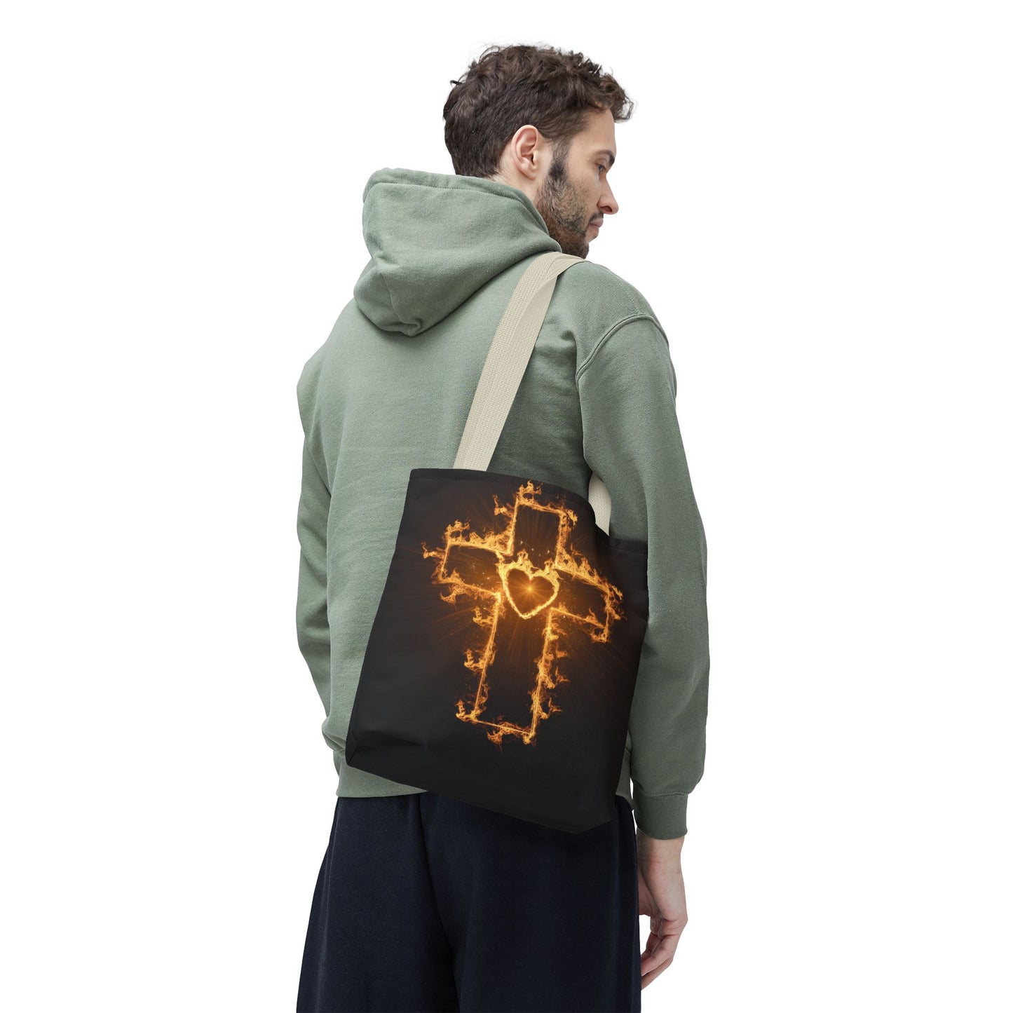 Stylish Flame Cross Tote Bag - Faith-Inspired Fashion