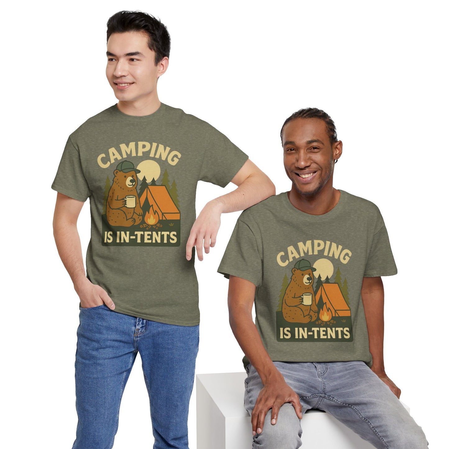 Camping Is In-Tents Funny Bear Camping Tee - Cute Outdoorsy Pun Shirt - Retro Campfire Graphic, Nature Lover Gift, Unisex Adventure Apparel