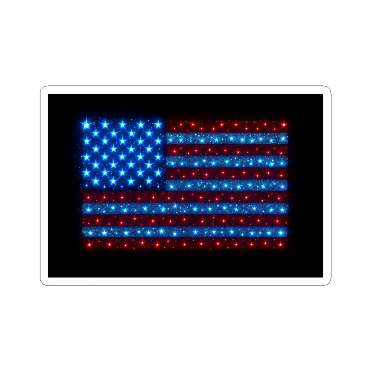 Bioluminescent USA Flag Sticker - Holographic-Inspired Vinyl Decal, Patriotic Blue and Red Sparkle Art for Laptop, Water Bottle