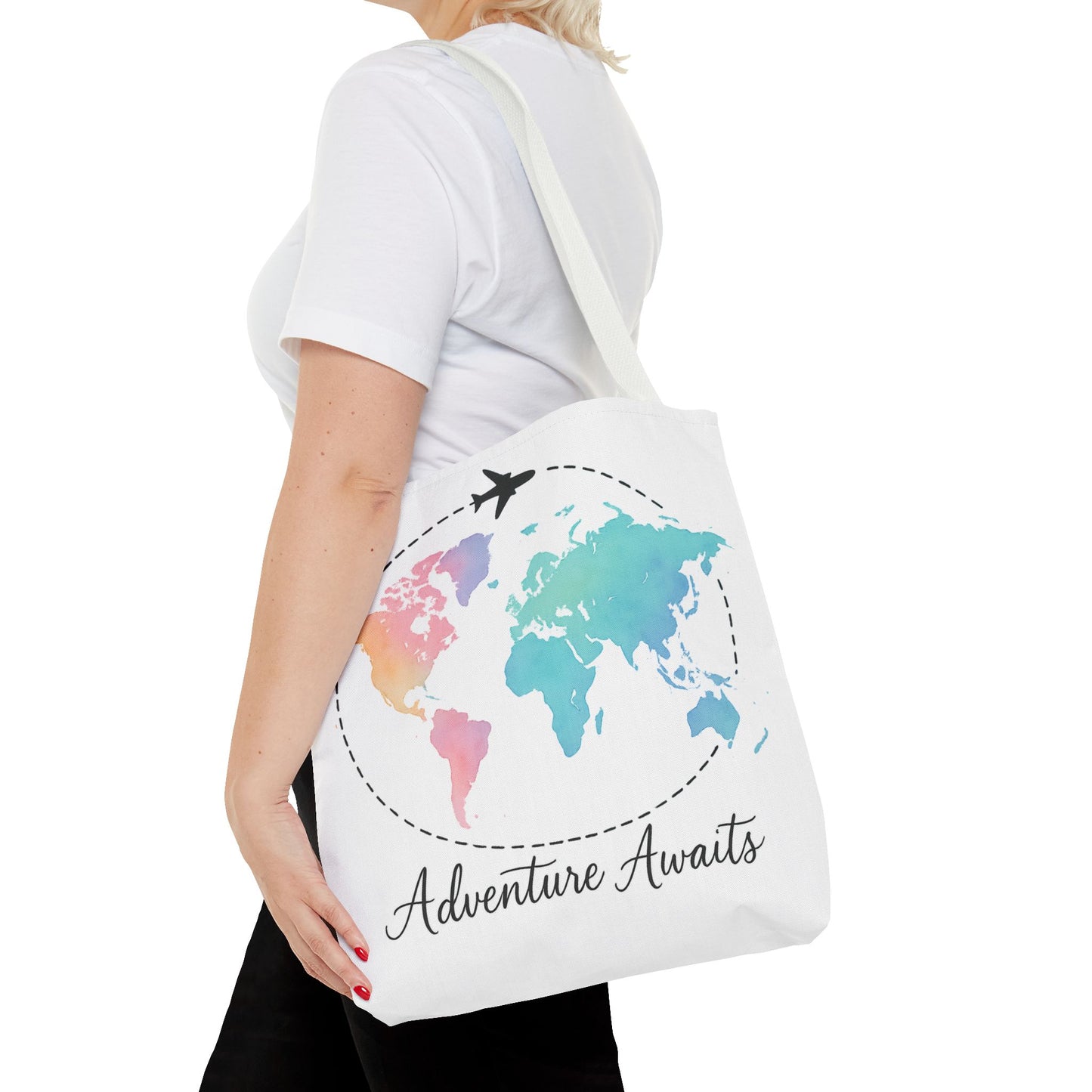Adventure Awaits Watercolor World Map Tote Bag | Travel Canvas Tote | Wanderlust Gift, Beach, Camping, Airport Carryall, Eco-Friendly
