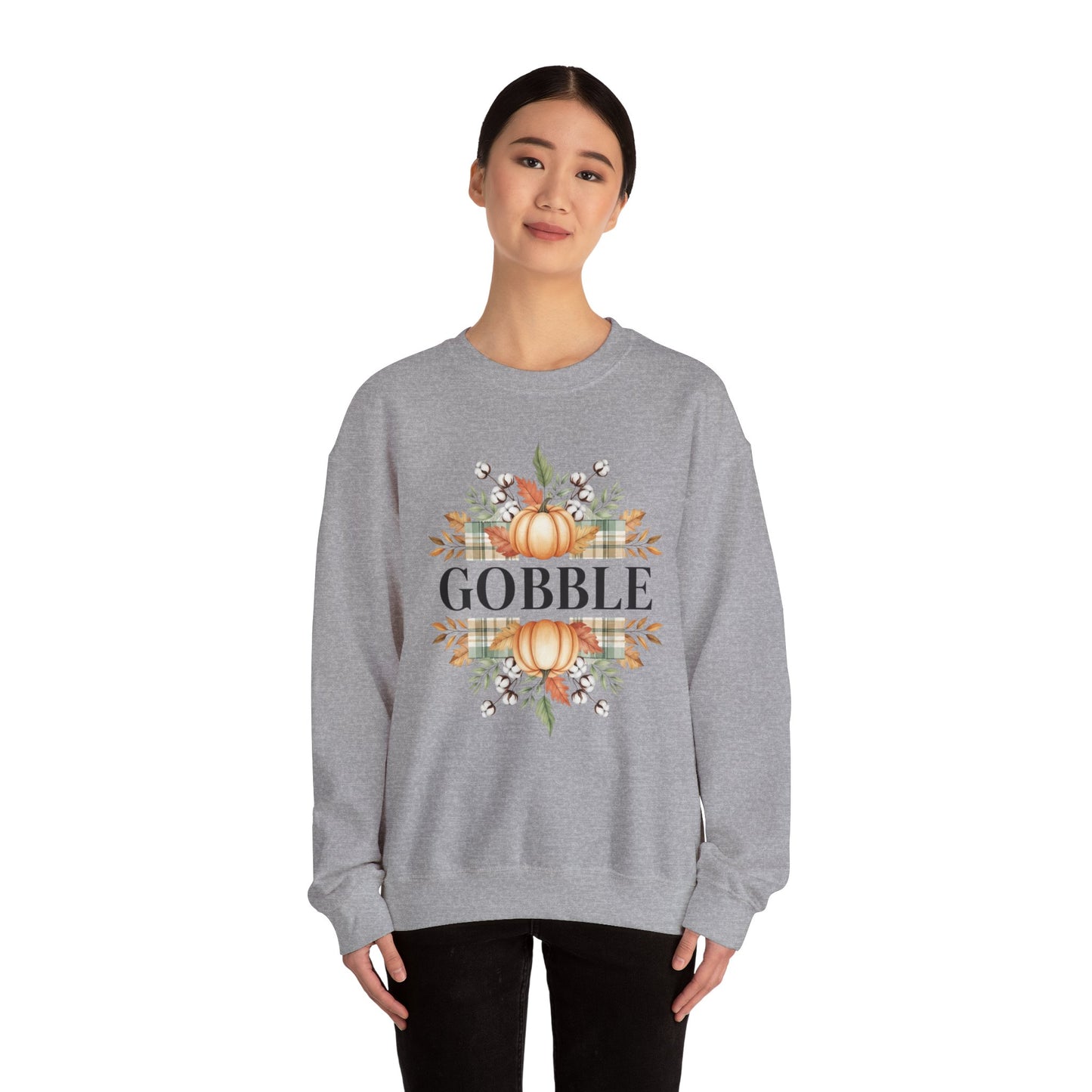 Gobble Turkey Sweatshirt, Thanksgiving Gobble Crewneck, Autumn Pumpkin Leaves Pullover, Fall Graphic Sweatshirt, Cozy Turkey Shirt
