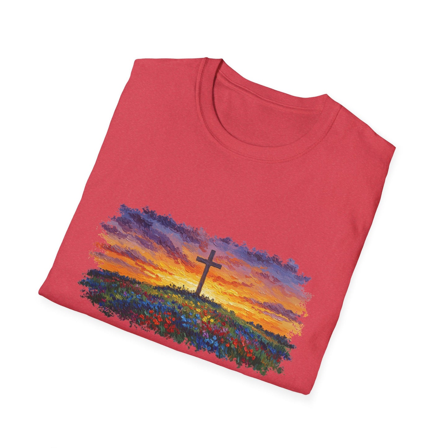 Van Gogh-Style Cross Sunset T-Shirt | Christian Faith Tee, Impressionist Nature Cross Shirt, Sunset Religious Art, Faith & Landscape Gift