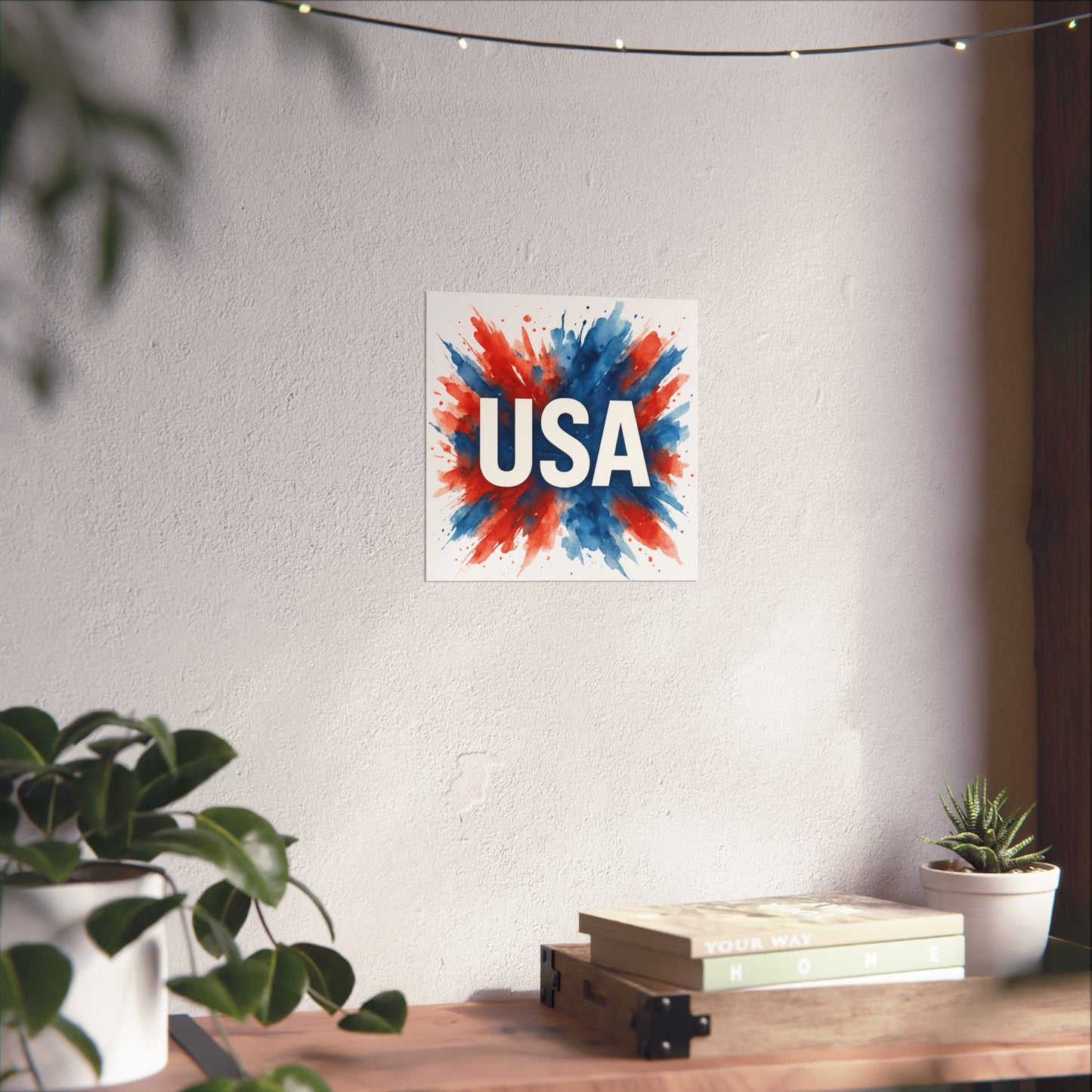 USA Watercolor Poster - Patriotic Red White and Blue Wall Art, 4th of July Decor, Ready-to-Frame American Pride Print