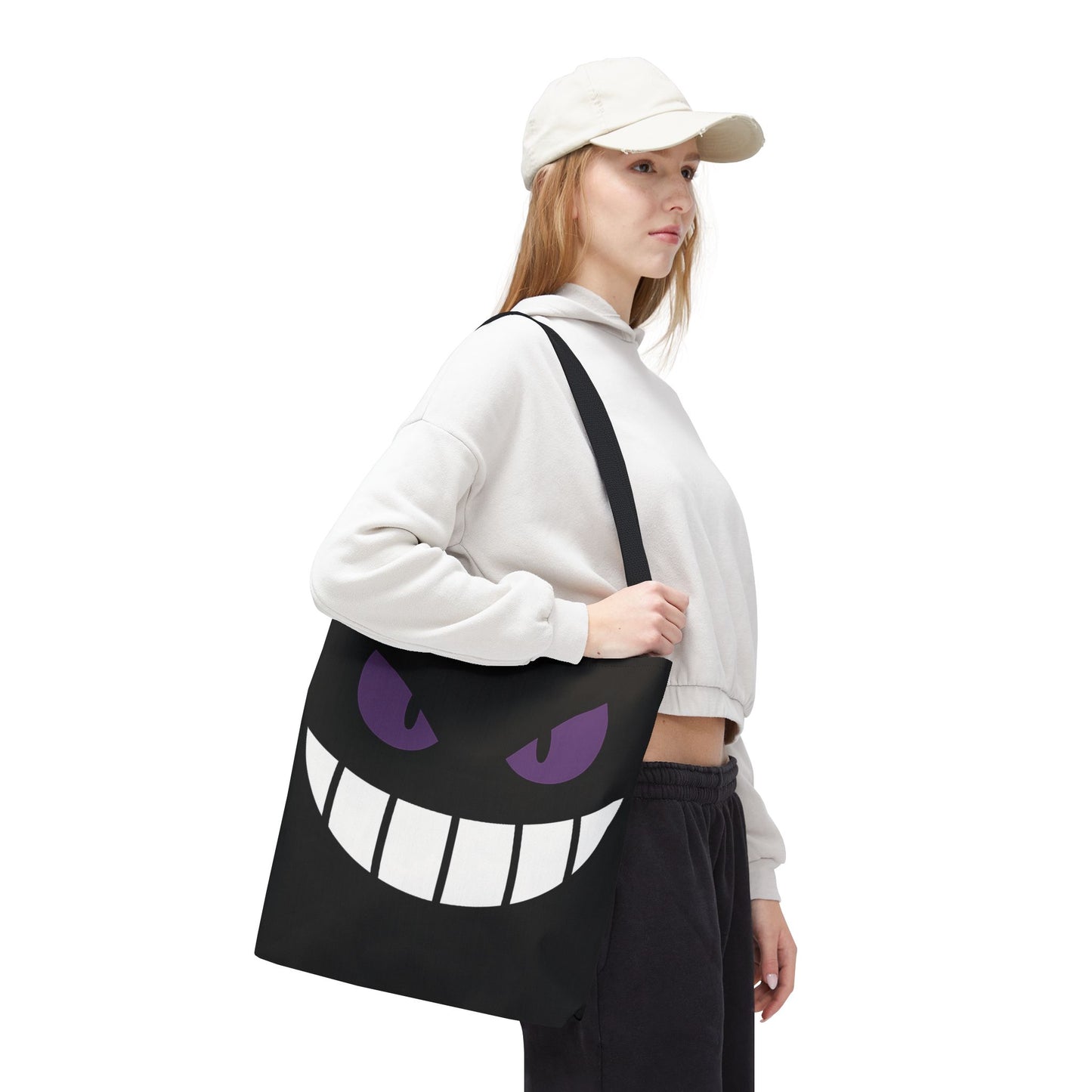 Evil Grin Tote Bag, Spooky Purple Eyes Reusable Shopping Bag, Creepy Cute Halloween Tote, Gothic Horror Canvas Bag, Gamer Room Accessory