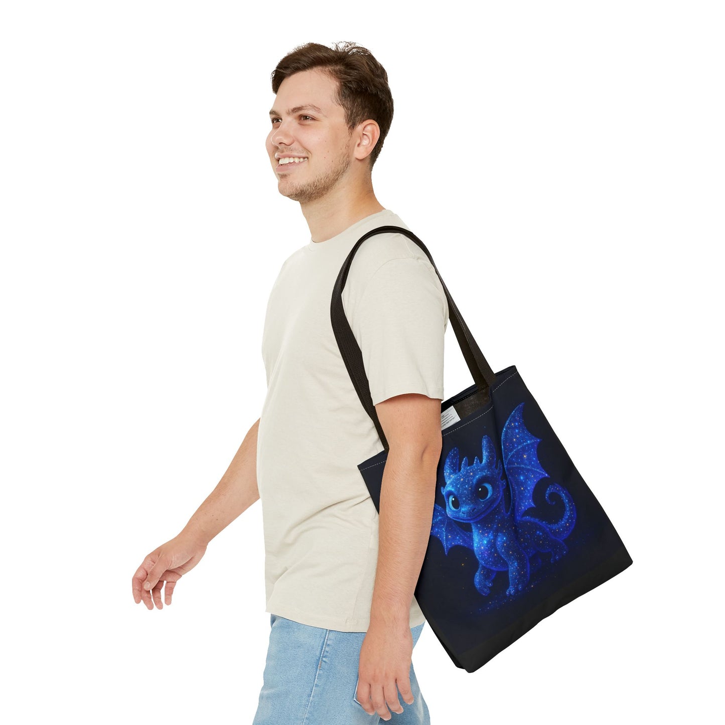 Galaxy Dragon Tote Bag, Cosmic Blue Dragon Shoulder Bag With Starry Night Design, Fantasy Art Reusable Tote For Gifts And Everyday Use