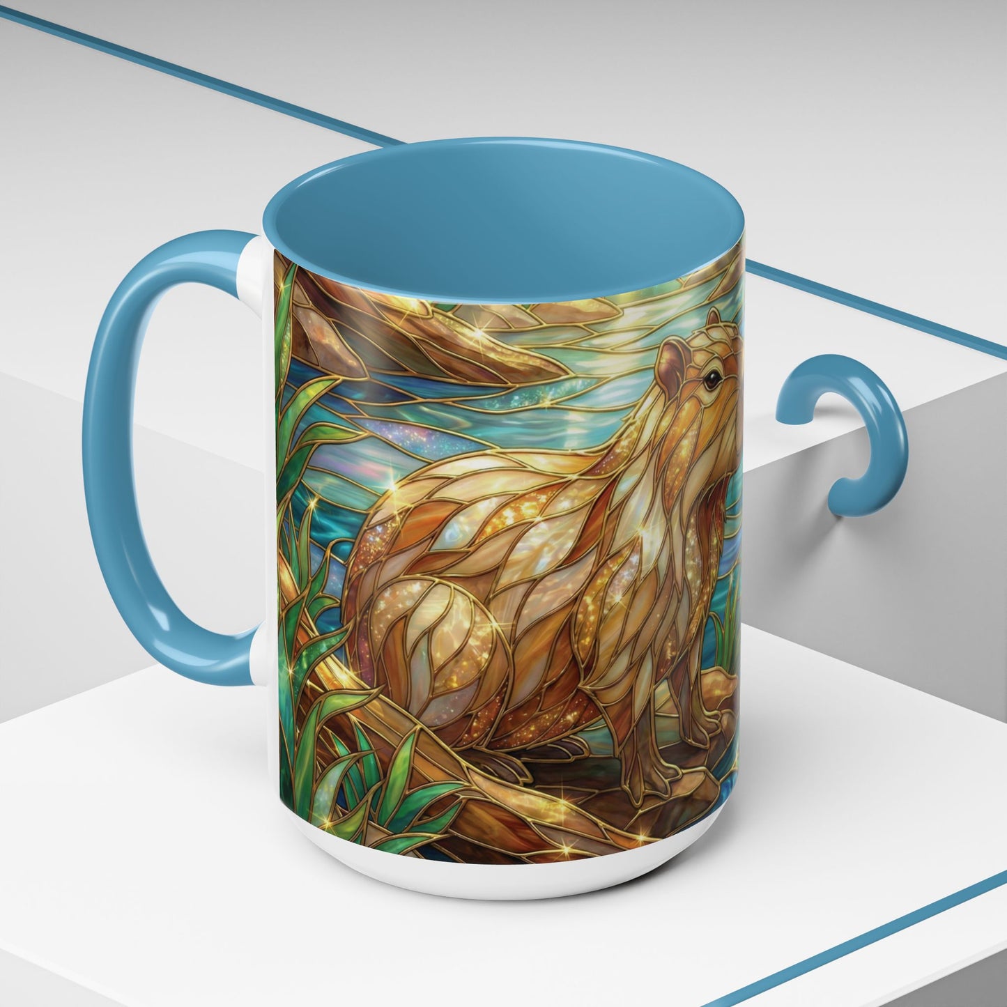 Capybara Coffee Mug, Stained Glass Capybara Mug, Cute Animal Art Mug, Nature Lover Gift, Unique Ceramic Coffee Cup, 11oz 15oz Wildlife Mug