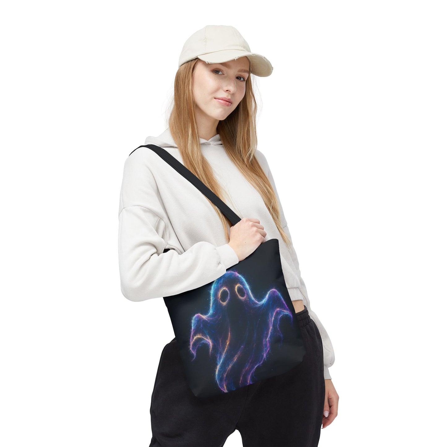 Neon Ghost Tote Bag, Spooky Halloween Canvas Tote, Glowing Cosmic Ghost Design Bag, Reusable Trick Or Treat Tote, Gothic Gift Accessory