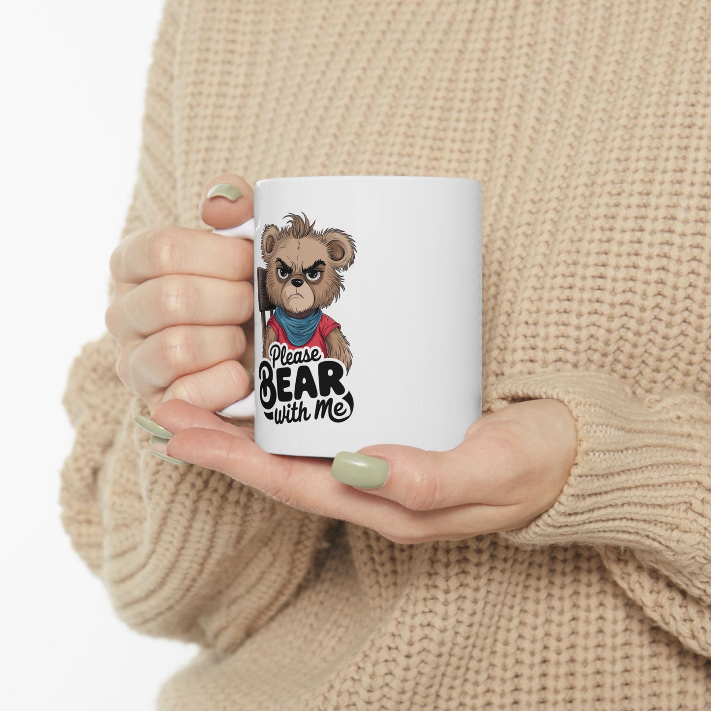 Please Bear With Me Mug | Funny Bear Coffee Cup | Sarcastic Animal Pun Gift | Cute Grumpy Bear Mug | Humor Coffee Cup for Work