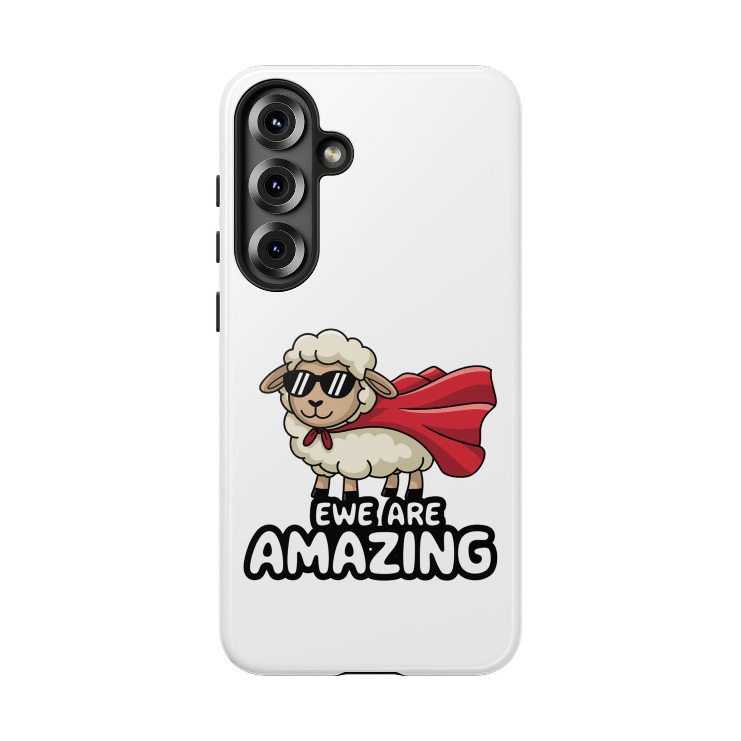 Funny Samsung Case - Cute Sheep Phone Cover - "Ewe Are Amazing" Gift for Her or Him - Animal Pun Superhero Case - Samsung Case