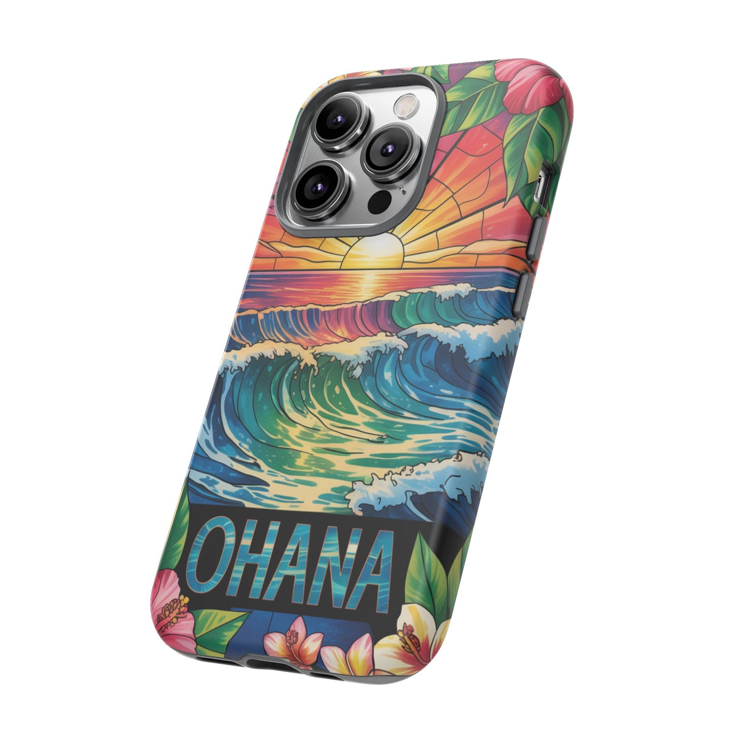 Ohana iPhone Case Tropical Hawaiian Sunset Phone Cover Wave Floral Beach Art Cute Gift for iPhone Lovers