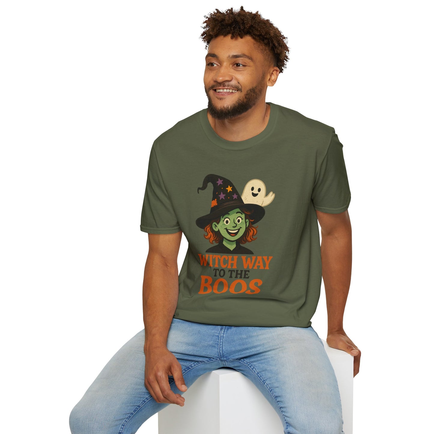 Witch Way to the Boos Halloween Shirt | Cute Witch and Ghost T-Shirt | Spooky Season Graphic Tee | Funny Halloween Costume Top