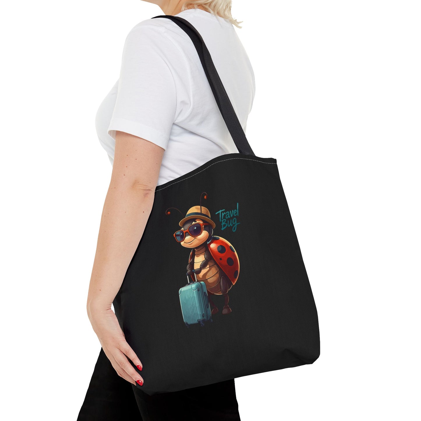 Travel Bug Tote Bag | Cute Ladybug with Suitcase Art Tote – Whimsical Travel Accessory, Aesthetic Canvas Bag | Gift for Travelers