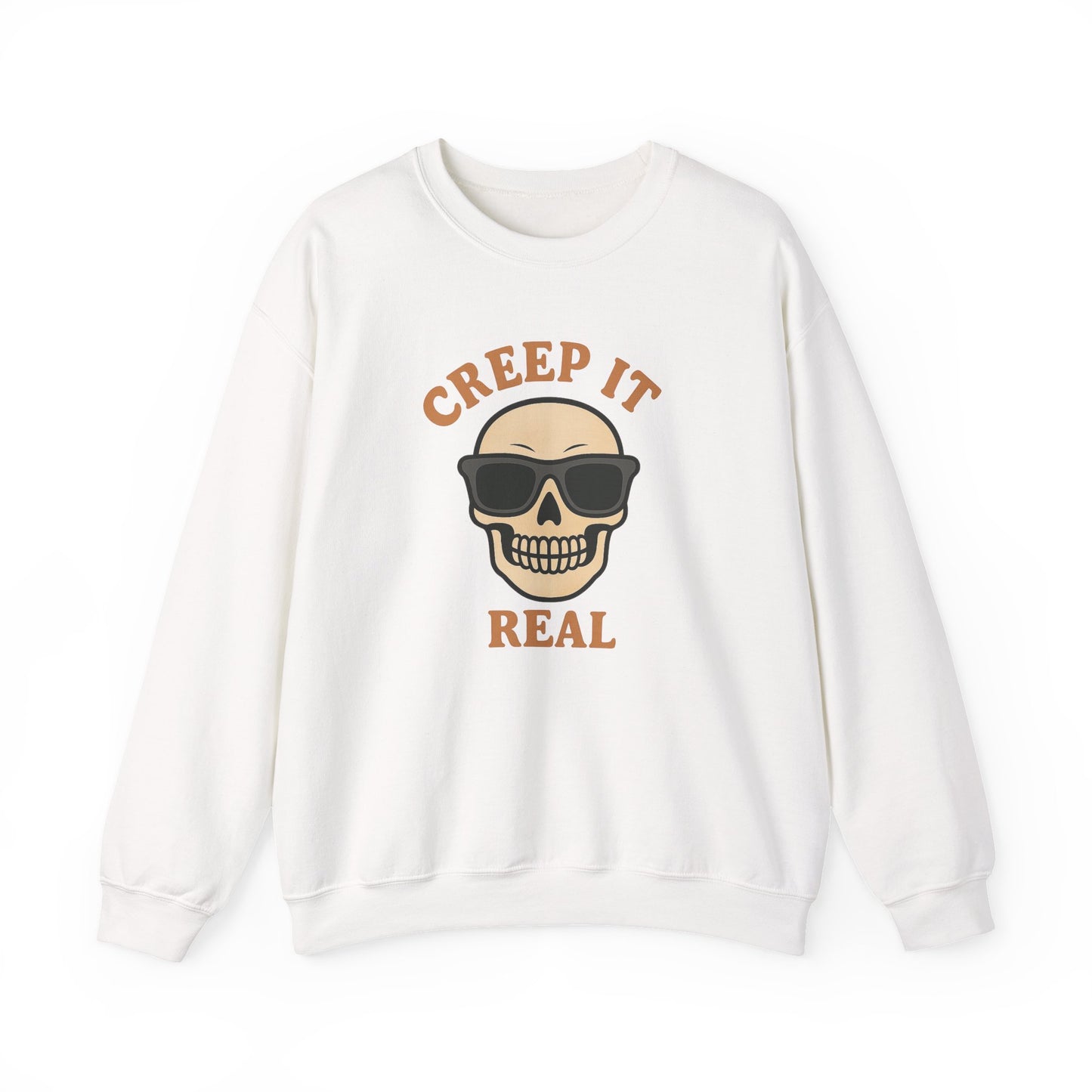 Creep It Real Skull Sweatshirt, Funny Halloween Skull Crewneck, Spooky Skeleton Pullover, Dark Graphic Sweatshirt, Unisex Halloween Gift