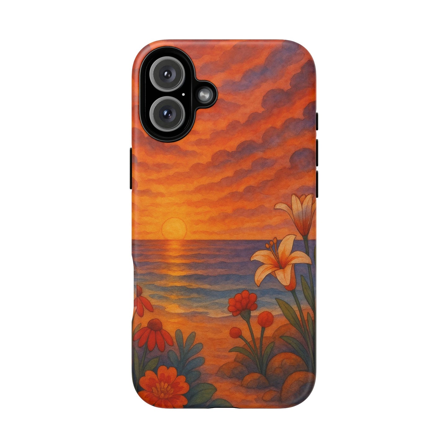 iPhone Case - Floral Ocean Sunset Watercolor Tough Case Nautical Phone Case Beach iPhone Case Ocean Sunset Theme