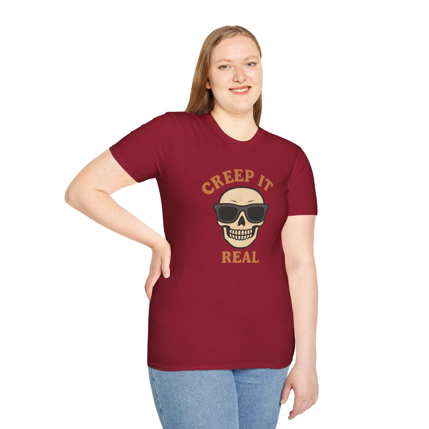 Creep It Real Shirt - Funny Skull Halloween T-Shirt, Spooky Season Graphic Tee, Cool Skeleton with Sunglasses, Humorous Fall Top