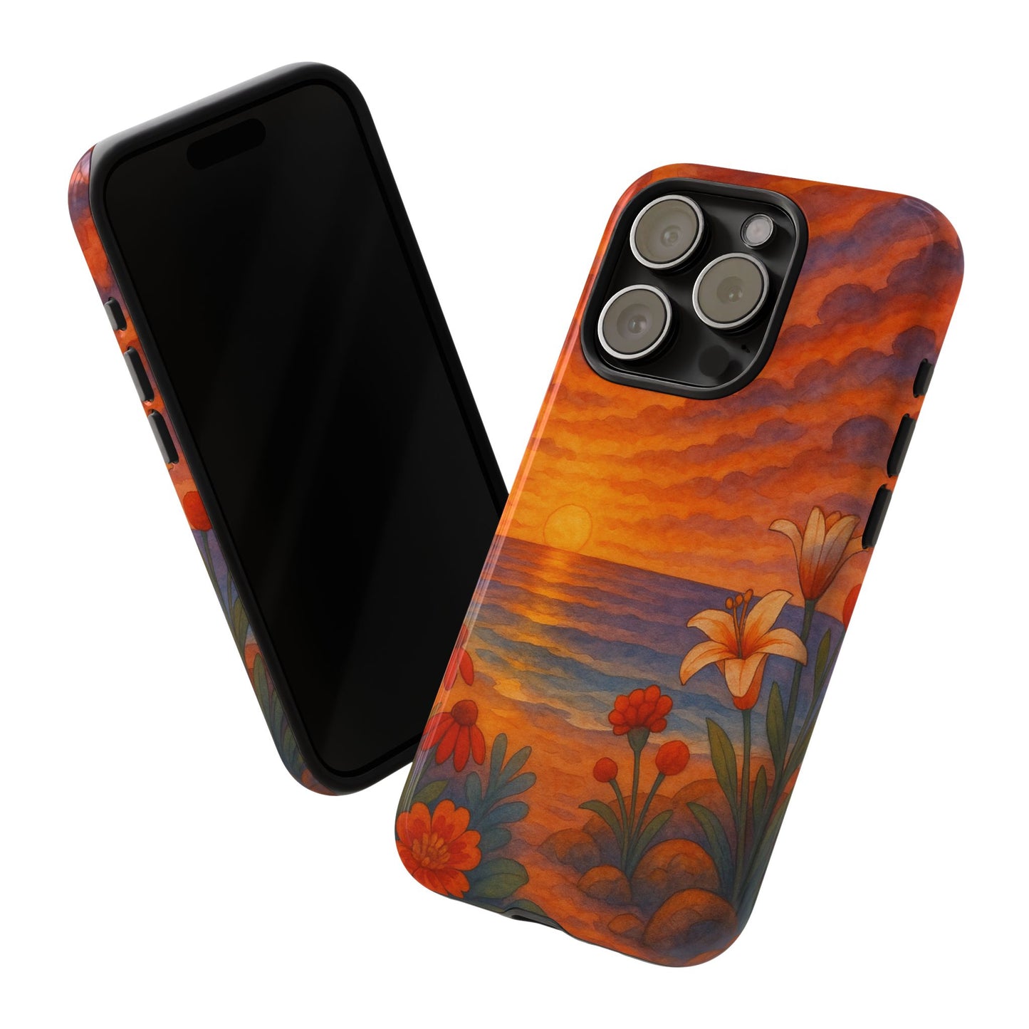 iPhone Case - Floral Ocean Sunset Watercolor Tough Case Nautical Phone Case Beach iPhone Case Ocean Sunset Theme