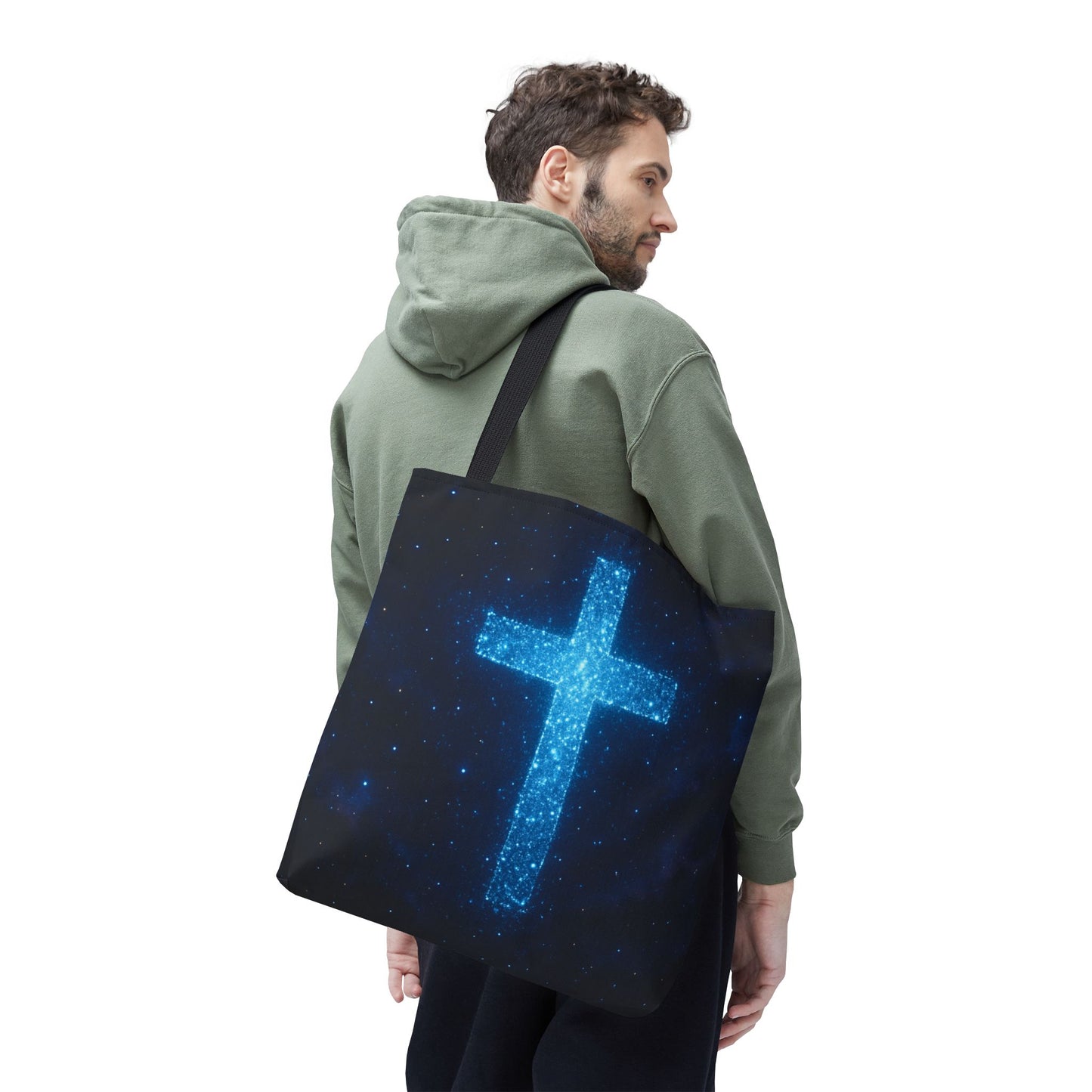 Sparkling Cross Tote Bag - Inspirational Blue Cosmic Bag Christian Tote Spiritual Bag Inspirational Tote Bag