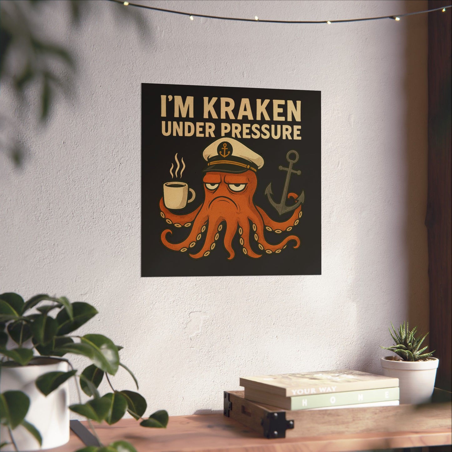 Vertical Poster with Stressed Octopus Design Nautical Decor Ocean Themed Poster Modern Home Decor Funny Poster