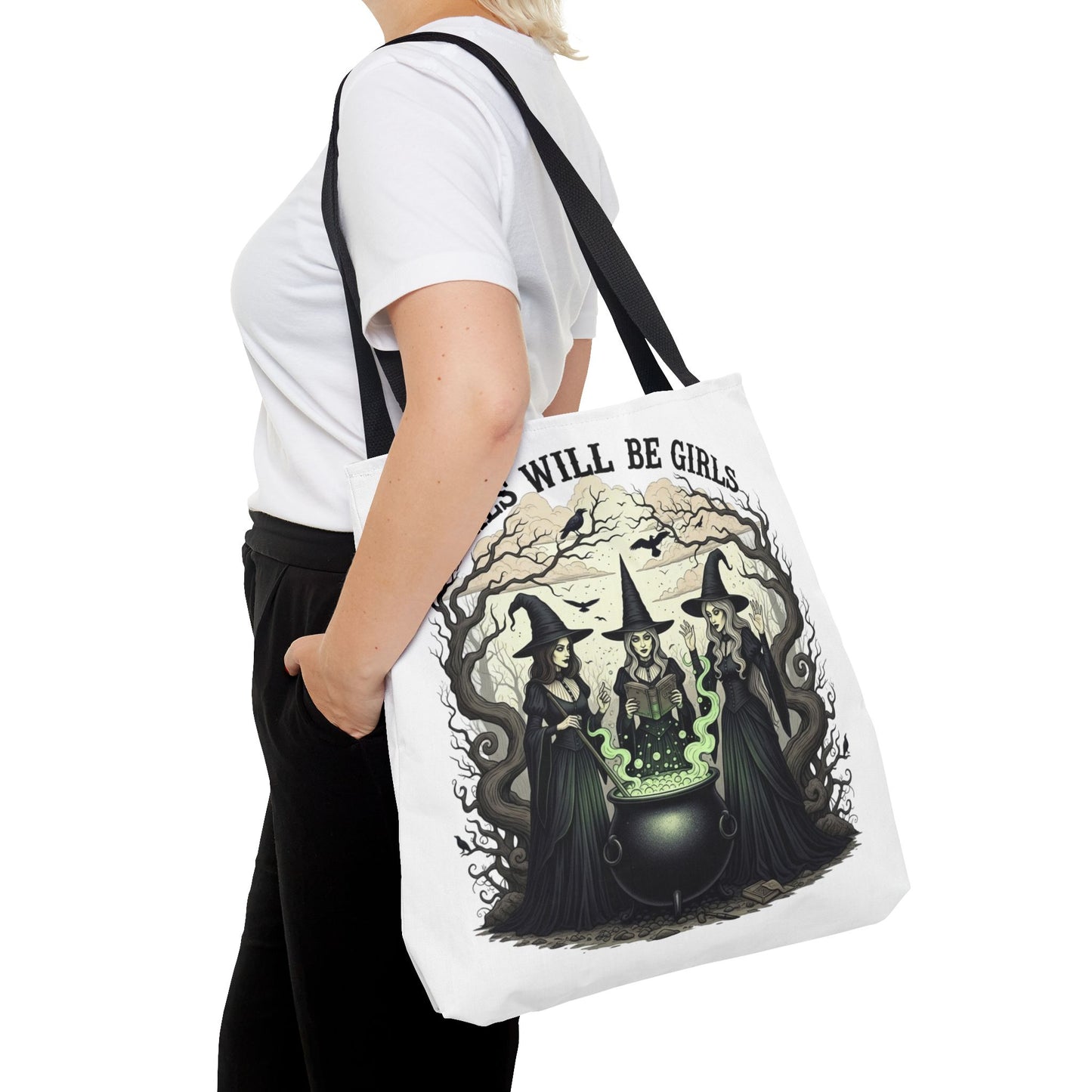 Girls Will Be Girls Halloween Tote Bag, Witchy Aesthetic Bag, Gothic Witches Cauldron Art, Spooky Gift, Reusable Eco Tote For Halloween Lovers