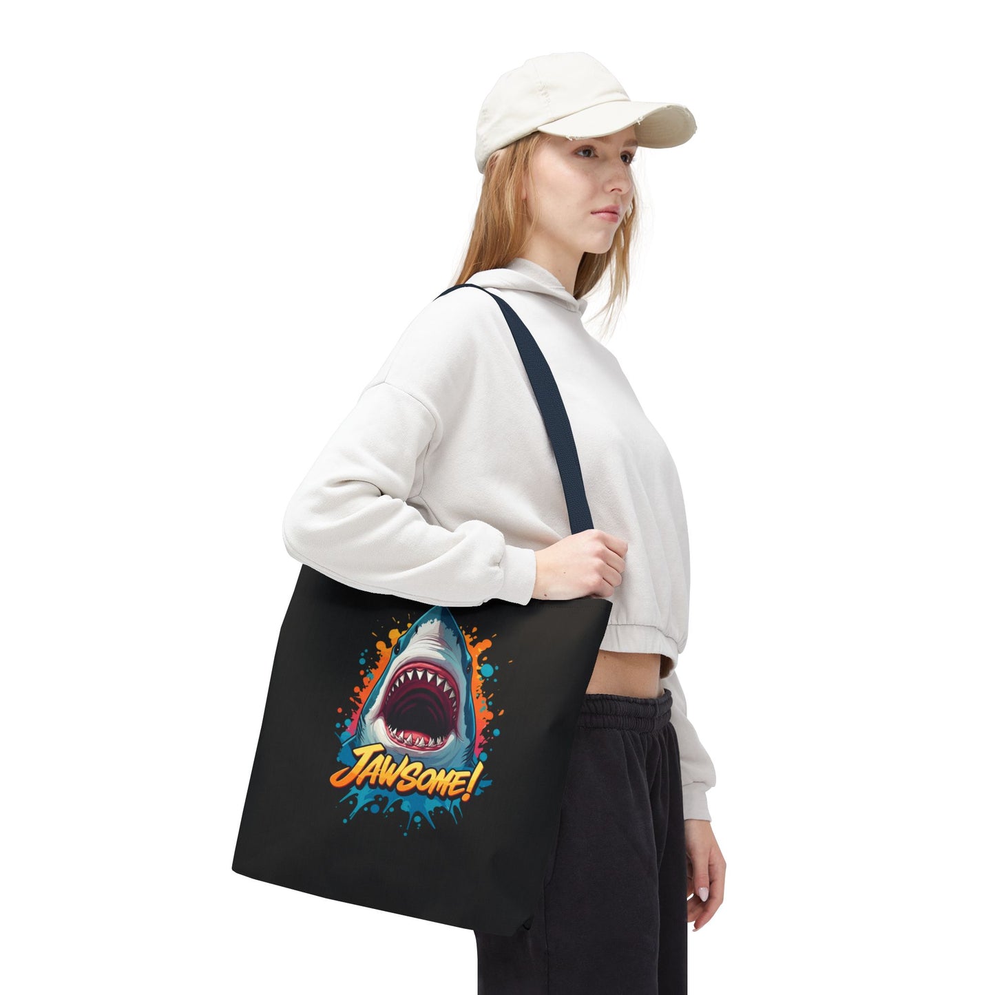 Shark Tote Bag – JAWSOME Funny Ocean Lover Bag – Durable Reusable Grocery, Beach, or Everyday Tote – Gift for Shark Fans & Sea Lovers