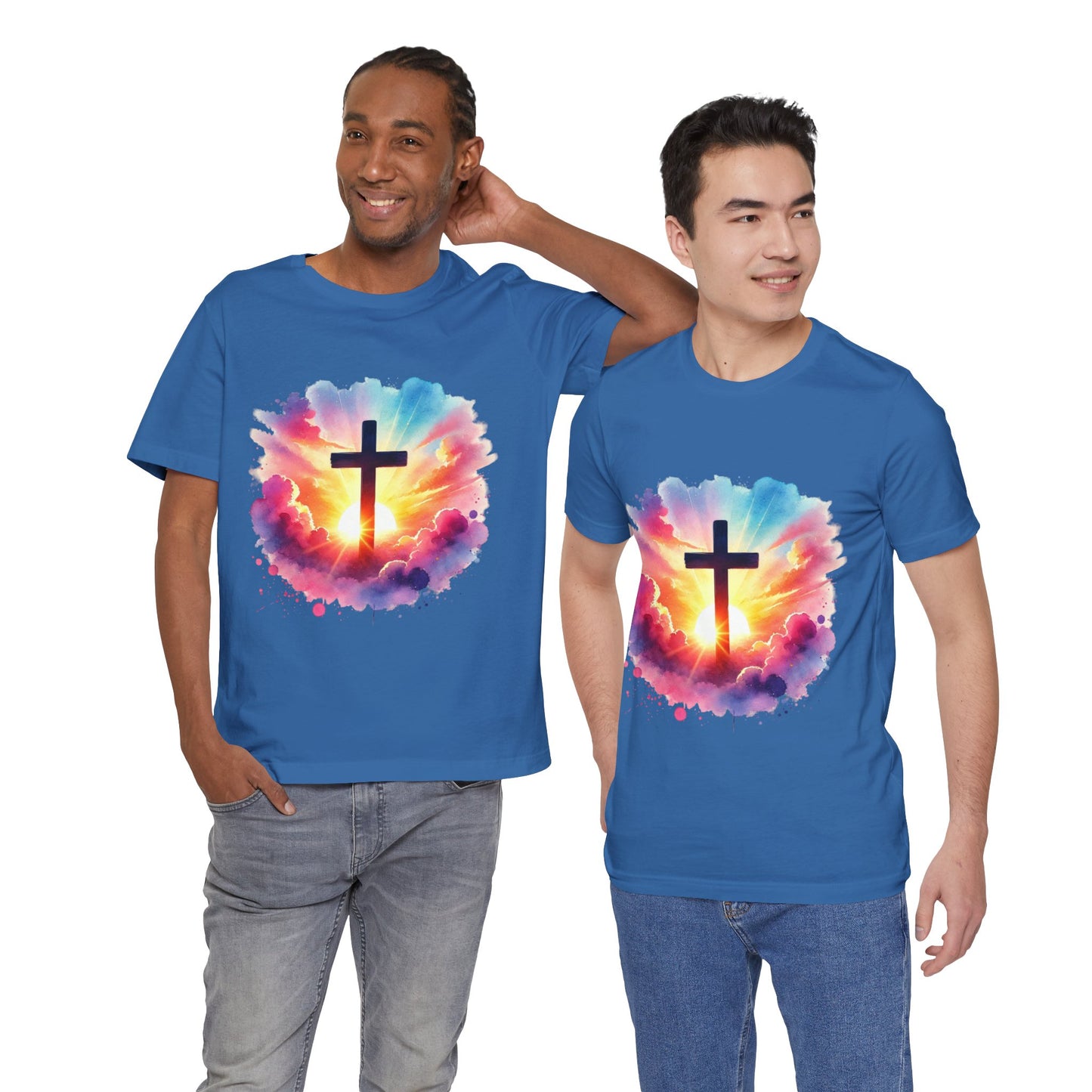 Faith Cross Sunburst Christian Tee | Inspirational Christian T-Shirt | Colorful Sunrise Cross Shirt | Faith Gifts for Women Men