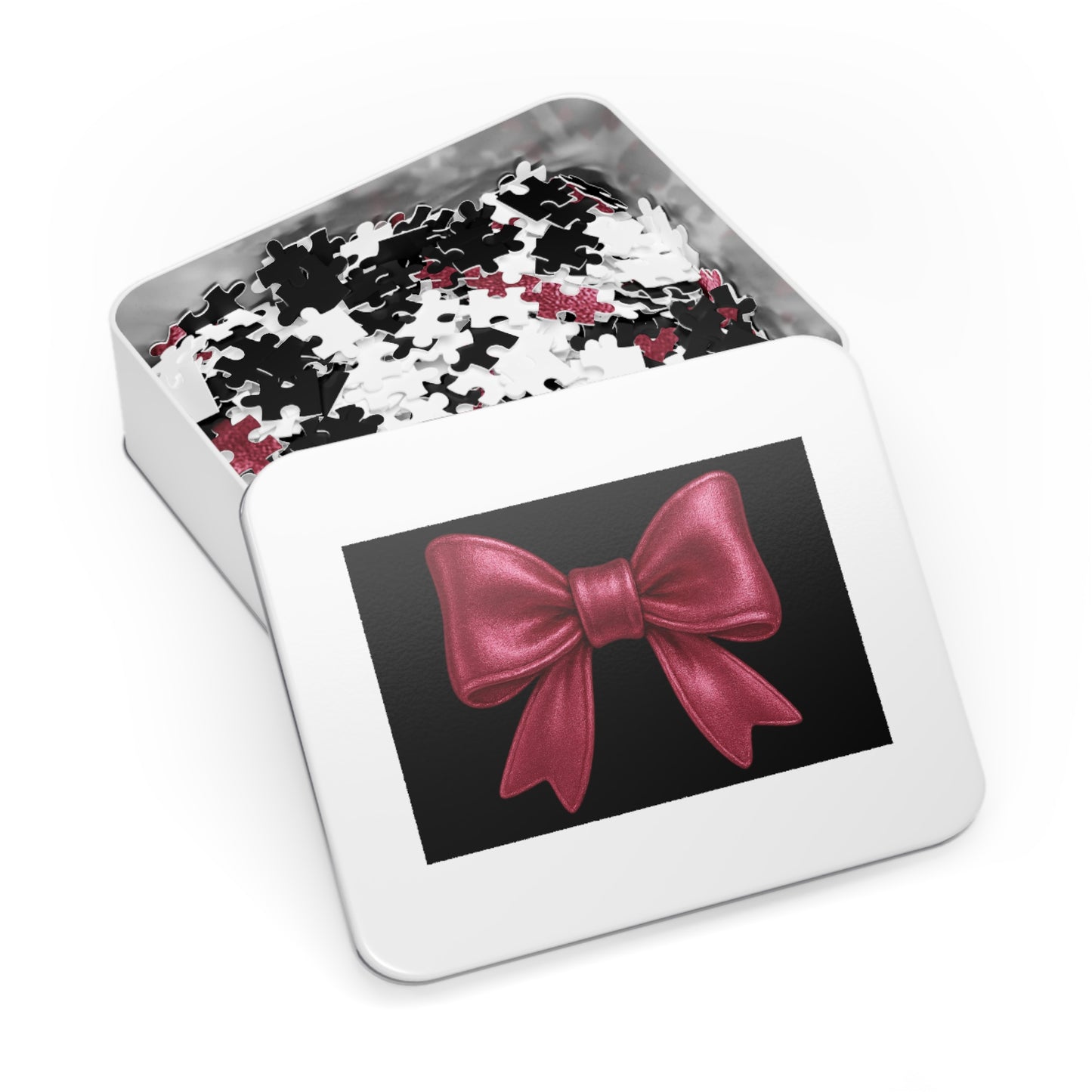 Pink Bow Jigsaw Puzzle – Elegant Aesthetic Puzzle with Gift Tin | Cute Girly Puzzle Gift for Her, Game Night, or Decor
