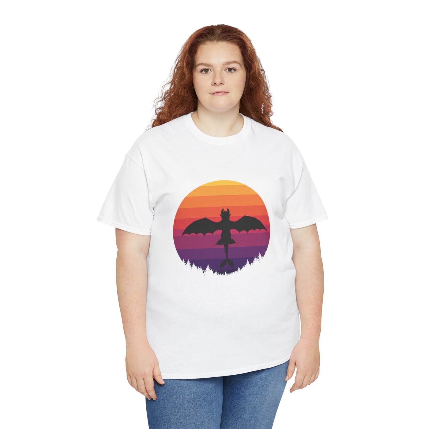Night Dragon Sunset T-Shirt | Retro Dragon Silhouette Tee | Fantasy Dragon Shirt | Unisex Graphic Tee | Gift for Dragon Lovers