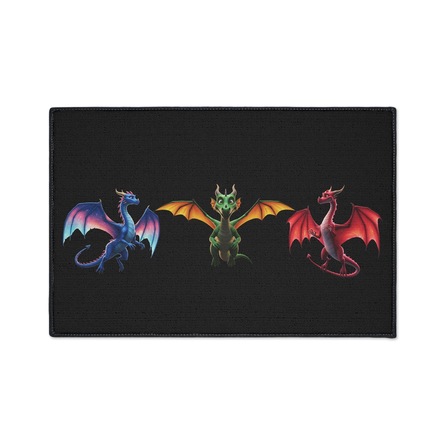 Fantasy Dragon Floor Mat - Non‑Slip Game Room Rug with Blue, Green and Red Dragons, Kids Room Decor, Durable Entrance Welcome Mat