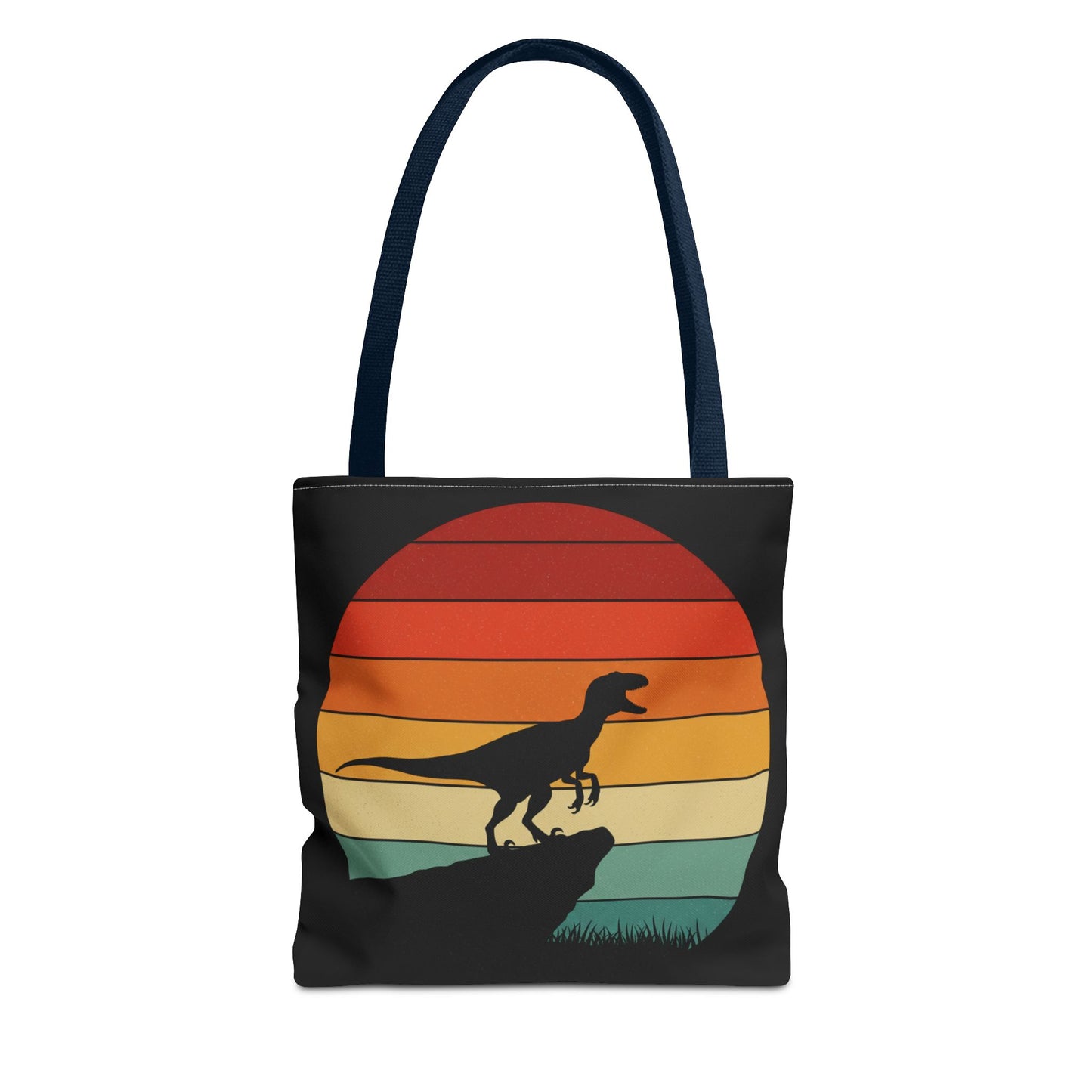 Retro Dino Sunset Tote Bag - Eco Canvas Dinosaur Beach Bag | Sustainable and Stylish Camping, Dino Lover Gift, Reusable Market Tote