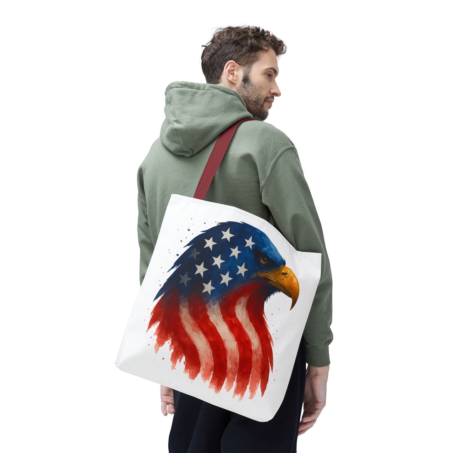 Patriotic Eagle Tote Bag USA Flag Canvas Carryall - Eco-Friendly Independence Day, Memorial Day Gift for Veterans, Reusable Shopping Bag