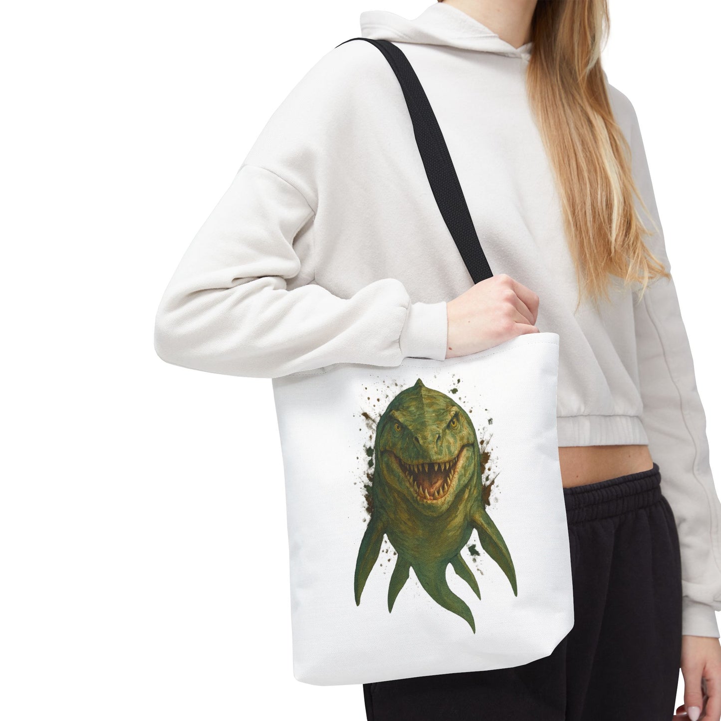 Watercolor Mosasaurus Tote Bag - Prehistoric Sea Monster Art, Dinosaur Ocean Reptile Gift, Eco Canvas Bag for Dino and Marine Fans