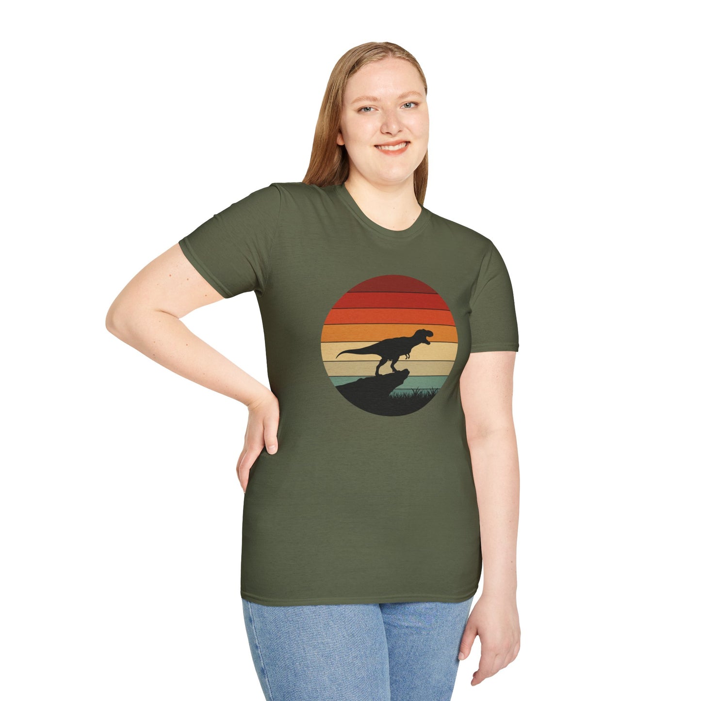 Retro T-Rex Dinosaur Shirt for Men Women - Vintage Sunset Graphic Tee - Unisex Jurassic Gift Idea Funny Casual Dino T-Shirt