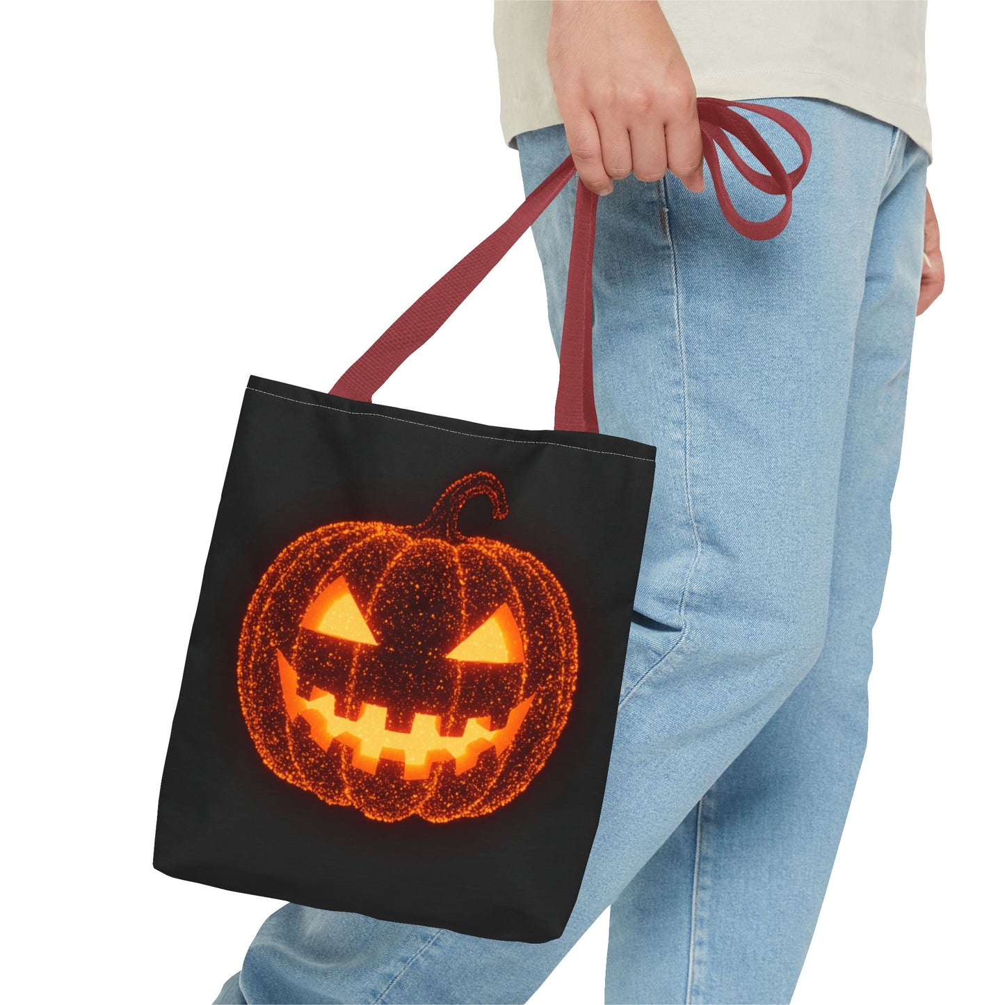 Glowing Pumpkin Tote Bag, Jack O Lantern Halloween Canvas Tote, Spooky Trick Or Treat Bag, Reusable Pumpkin Design Tote, Halloween Gift Bag
