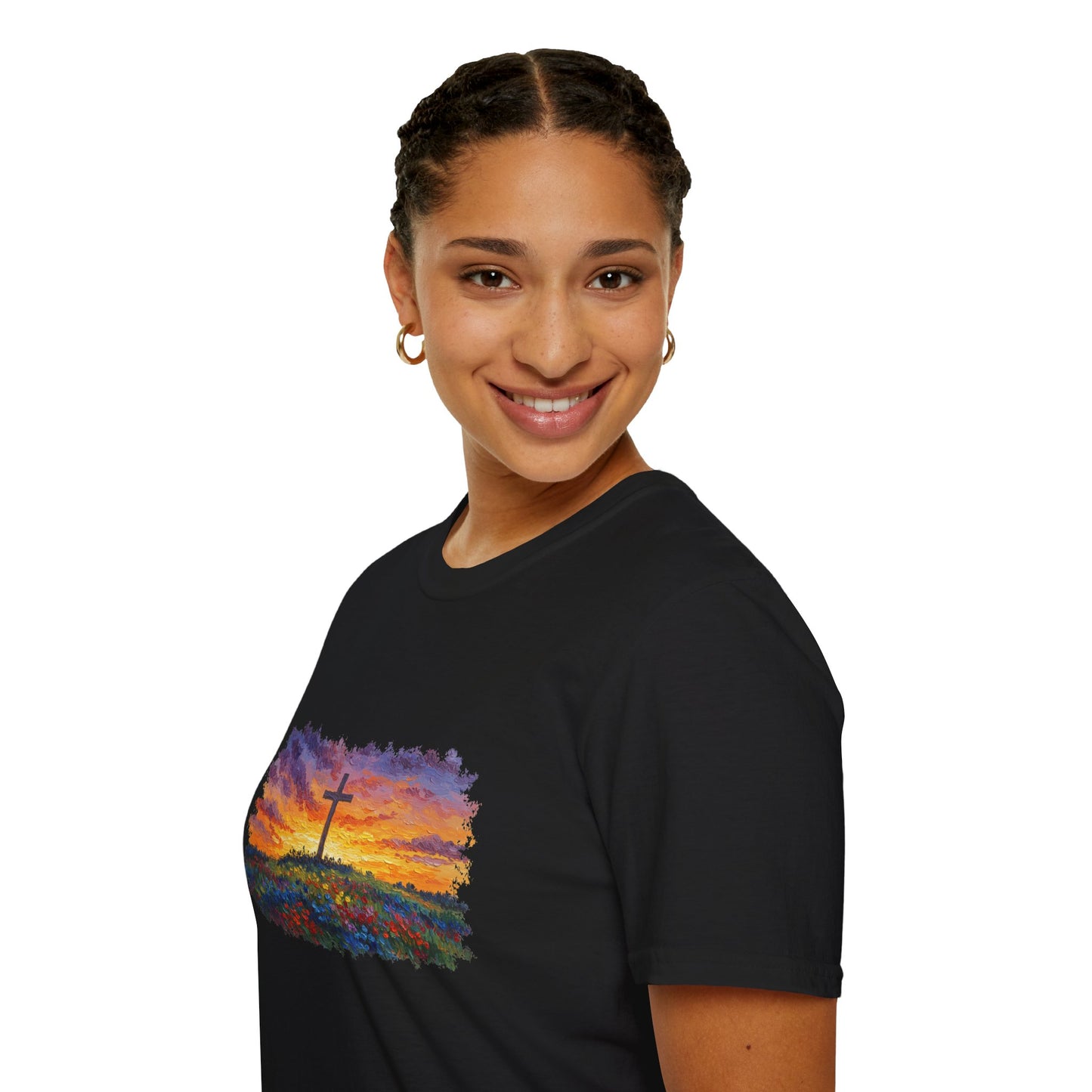 Van Gogh-Style Cross Sunset T-Shirt | Christian Faith Tee, Impressionist Nature Cross Shirt, Sunset Religious Art, Faith & Landscape Gift