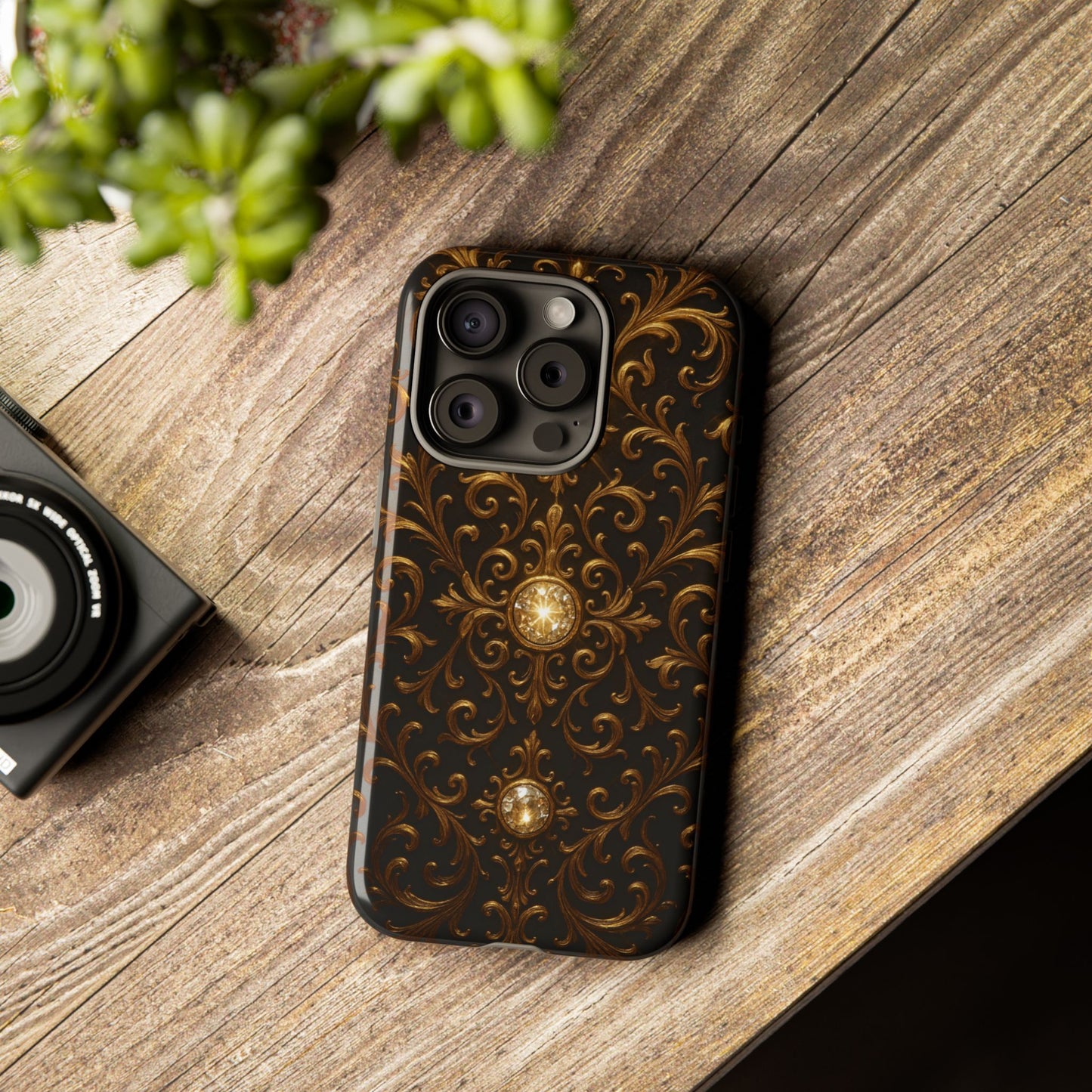 Baroque iPhone Case β Elegant Gold Floral Scroll Design for iPhone 16, 15, 14, 13, Pro Max & More