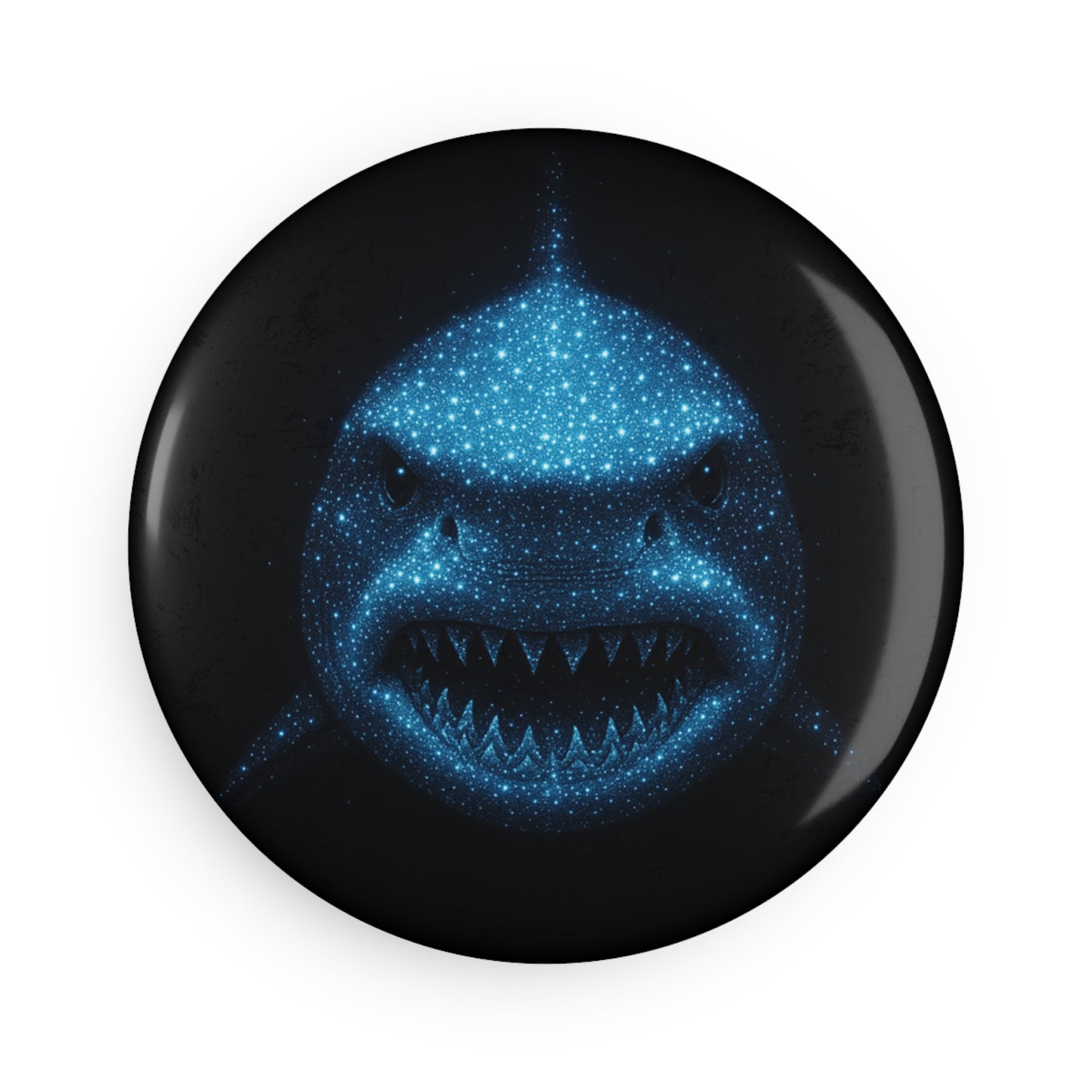Menacing Shark Magnet - Ocean Decor Button Magnet - Dark Blue Galaxy Shark Art for Fridge, Locker and Home Office, Gift for Sea Lovers