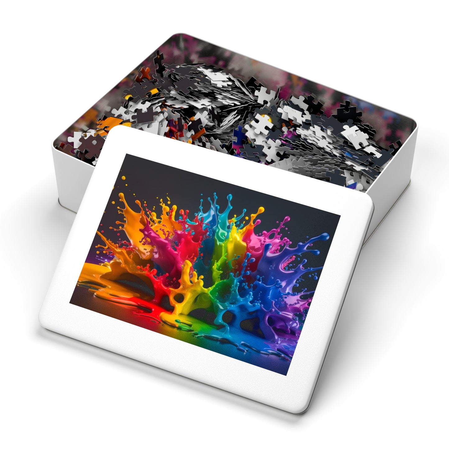 Vibrant Splash Jigsaw Puzzle with Tin - Colorful Pieces for Family Fun