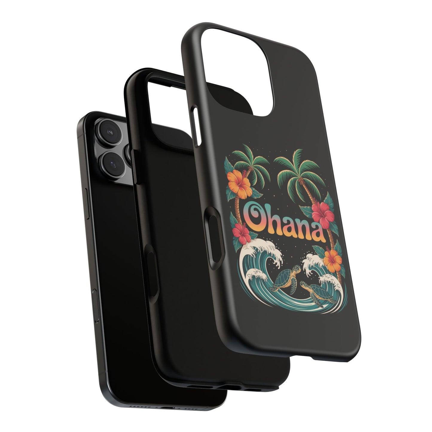 Tropical Ohana iPhone Case - Beach Vibes Cover with Palms, Hibiscus and Turtles - Rugged and Glossy Summer Phone Protector