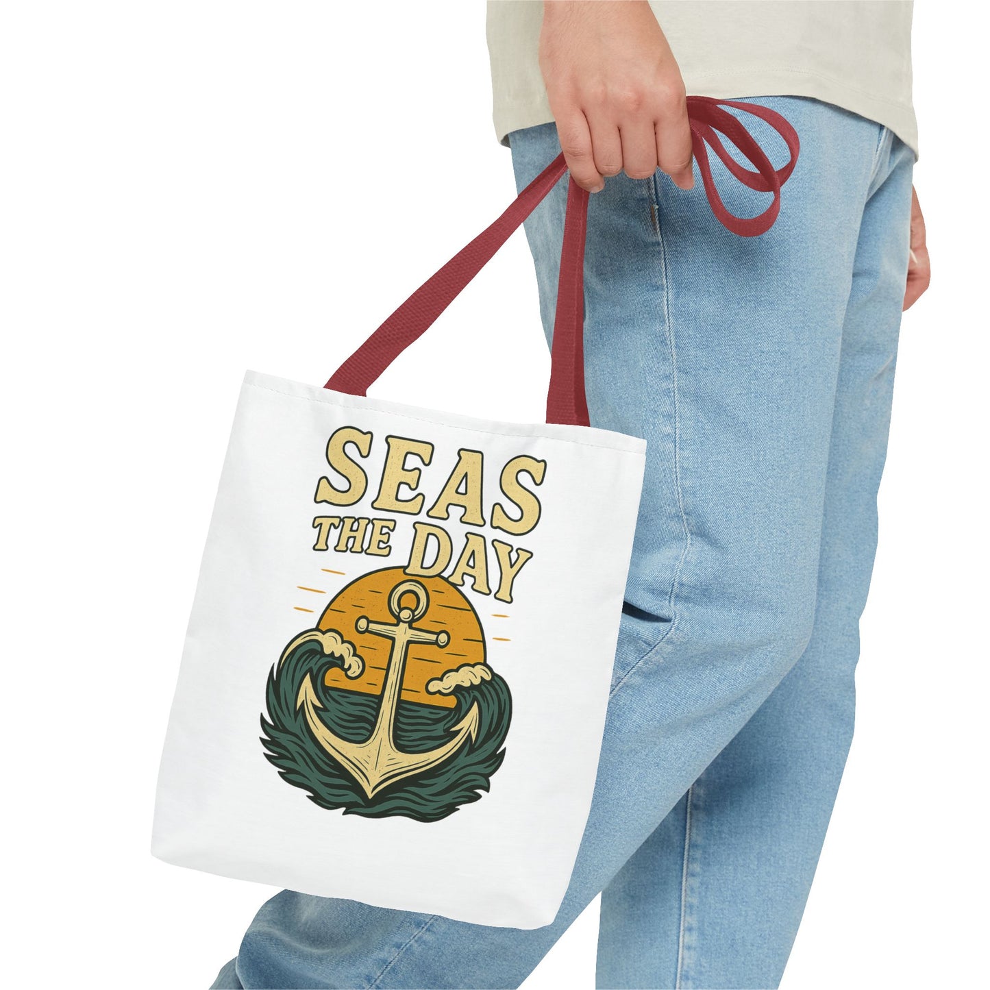 "Seas the Day" Nautical Tote Bag – Funny Beach Quote Canvas Bag with Anchor | Coastal Gift Idea for Summer, Travel, or Daily Use