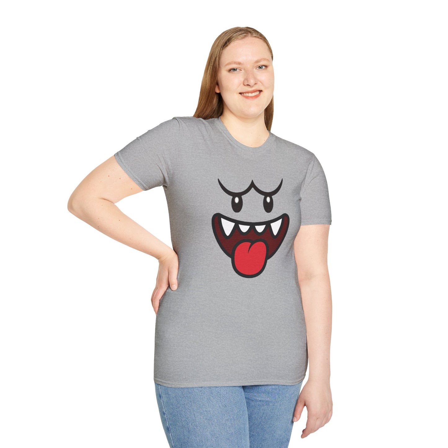 Ghost Face Graphic T-Shirt – Funny Spooky Cute Retro Halloween Tee, Y2K Nostalgia Bold Design, Soft Cotton, Fall Gift Shirt