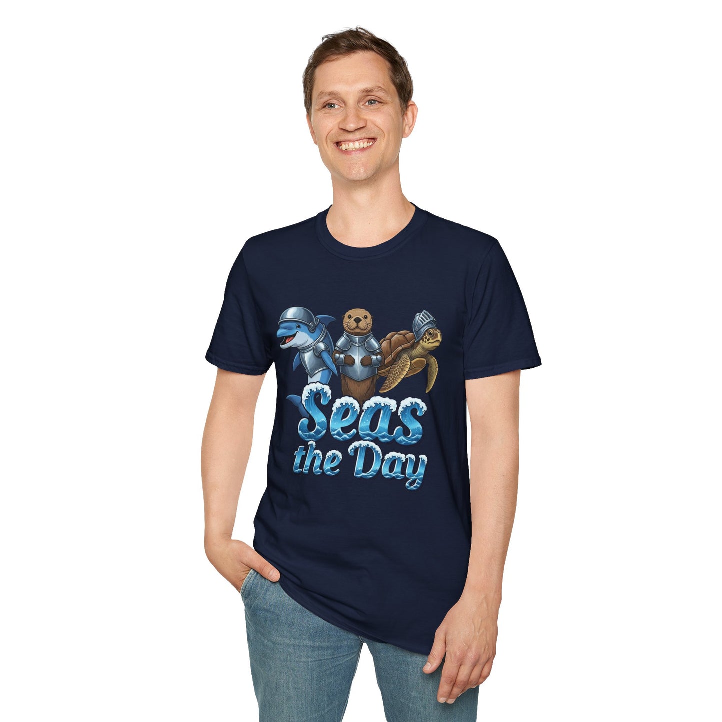 Seas the Day Shirt | Ocean Knight Animals Dolphin Otter Turtle Graphic Tee | Funny Sea Life Adventure Tee | Gift for Beach Lovers