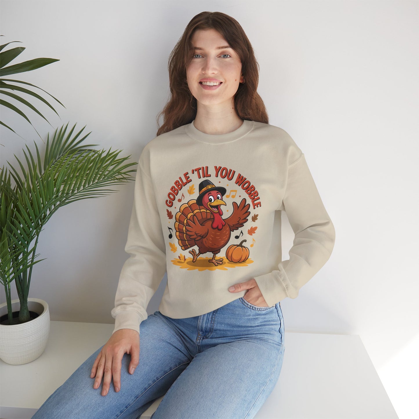 Gobble Til You Wobble Sweatshirt, Funny Cartoon Turkey Thanksgiving Crewneck, Dancing Turkey Fall Pullover, Cozy Friendsgiving Holiday Top