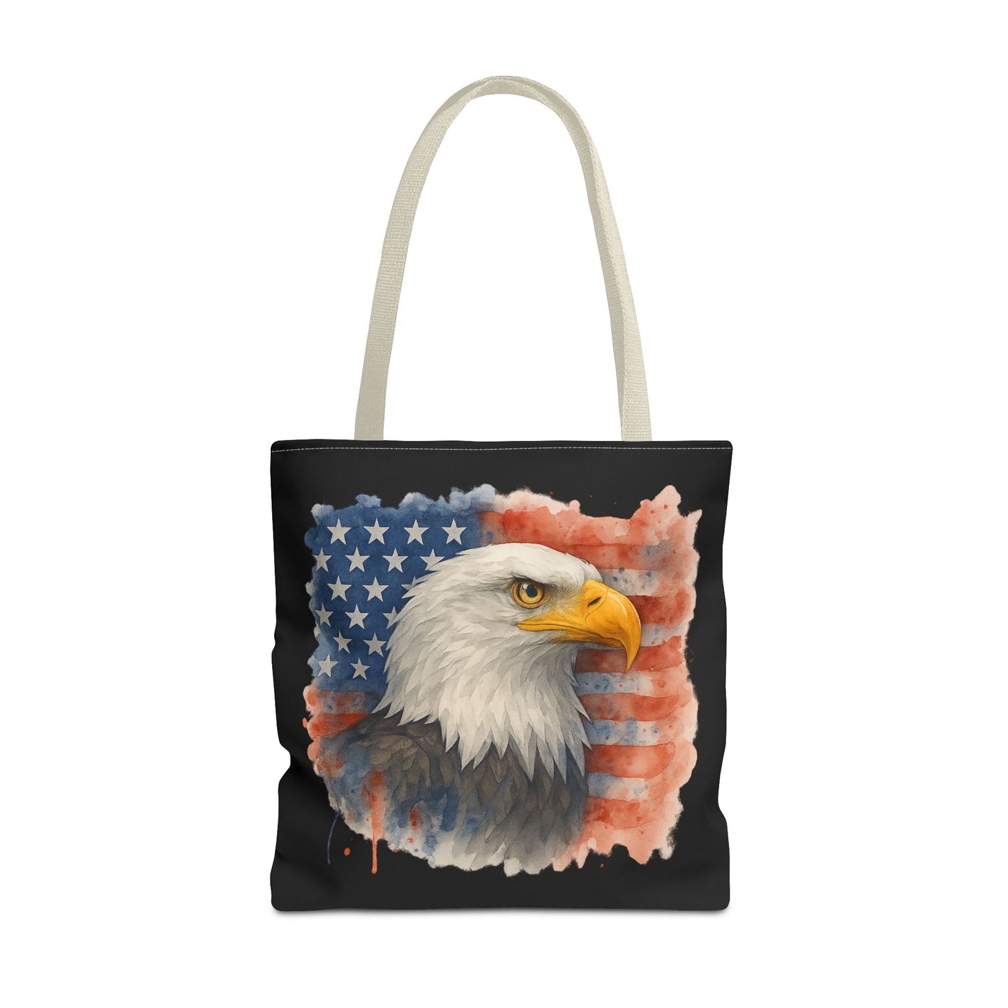 Patriotic Tote Bag with American Flag and Bald Eagle Watercolor Print 4th of July Bag Memorial Day Tote Veteran's Day Tote Bag