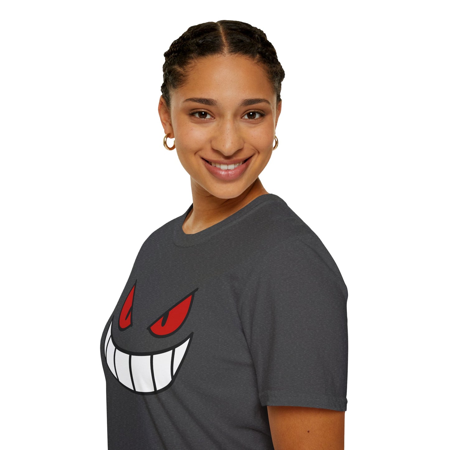 Spooky Grin Face T-Shirt - Creepy Ghost Smile Graphic Tee - Dark Humor Unisex Shirt - Anime Monster Style Funny Top