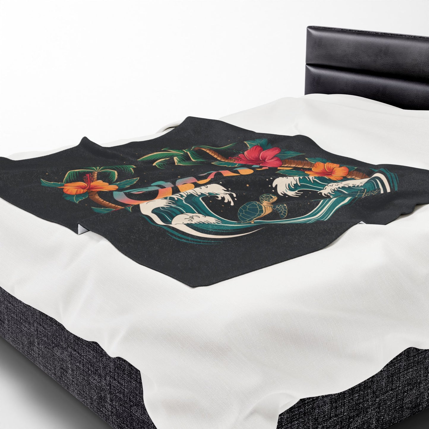 Ohana Hawaiian Turtle Blanket - Tropical Beach Throw with Palm Trees & Hibiscus - Cozy Coastal Decor Gift - Soft Summer Bed Blanket