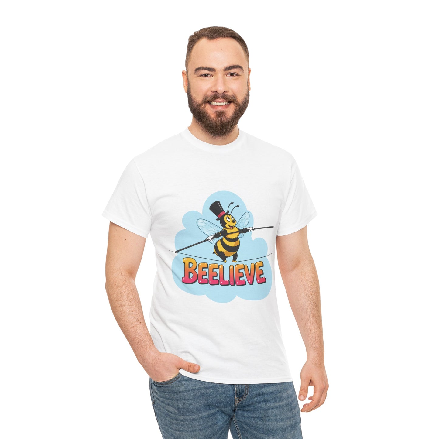 “Beelieve” Bee Pun T‑Shirt | Cute Bee Graphic Tee | Inspirational Pun Shirt | Funny Nature Lover Gift | Bee Belief Positive Vibes Tee