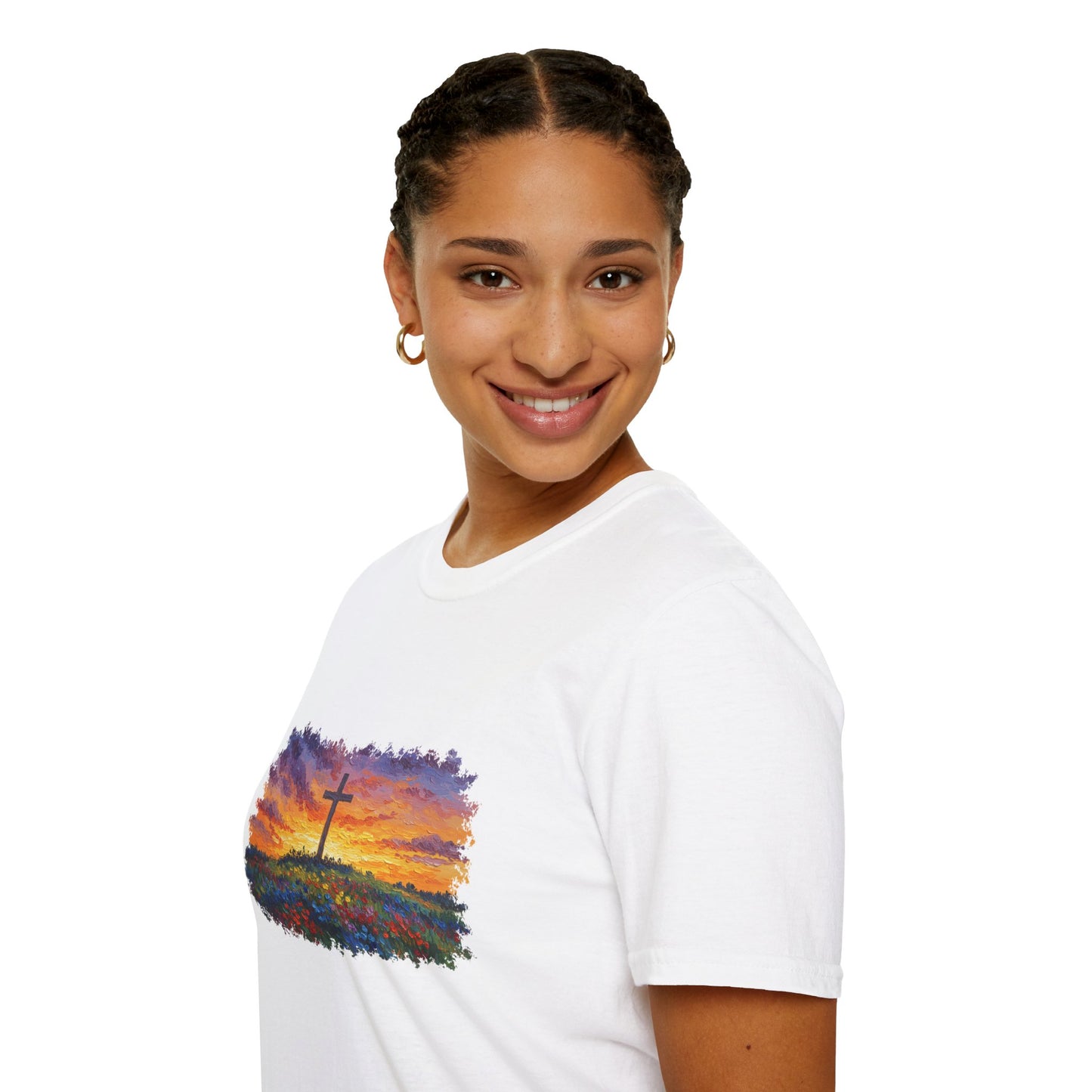 Van Gogh-Style Cross Sunset T-Shirt | Christian Faith Tee, Impressionist Nature Cross Shirt, Sunset Religious Art, Faith & Landscape Gift