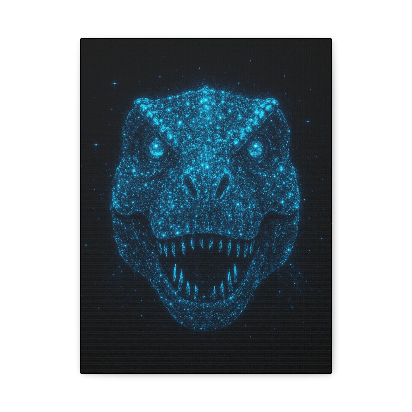 T-Rex Canvas Art - Blue Bioluminescent Particles Dinosaur Wall Decor, Modern Sci-Fi Bedroom Print, Kids and Adult Room Art Gift